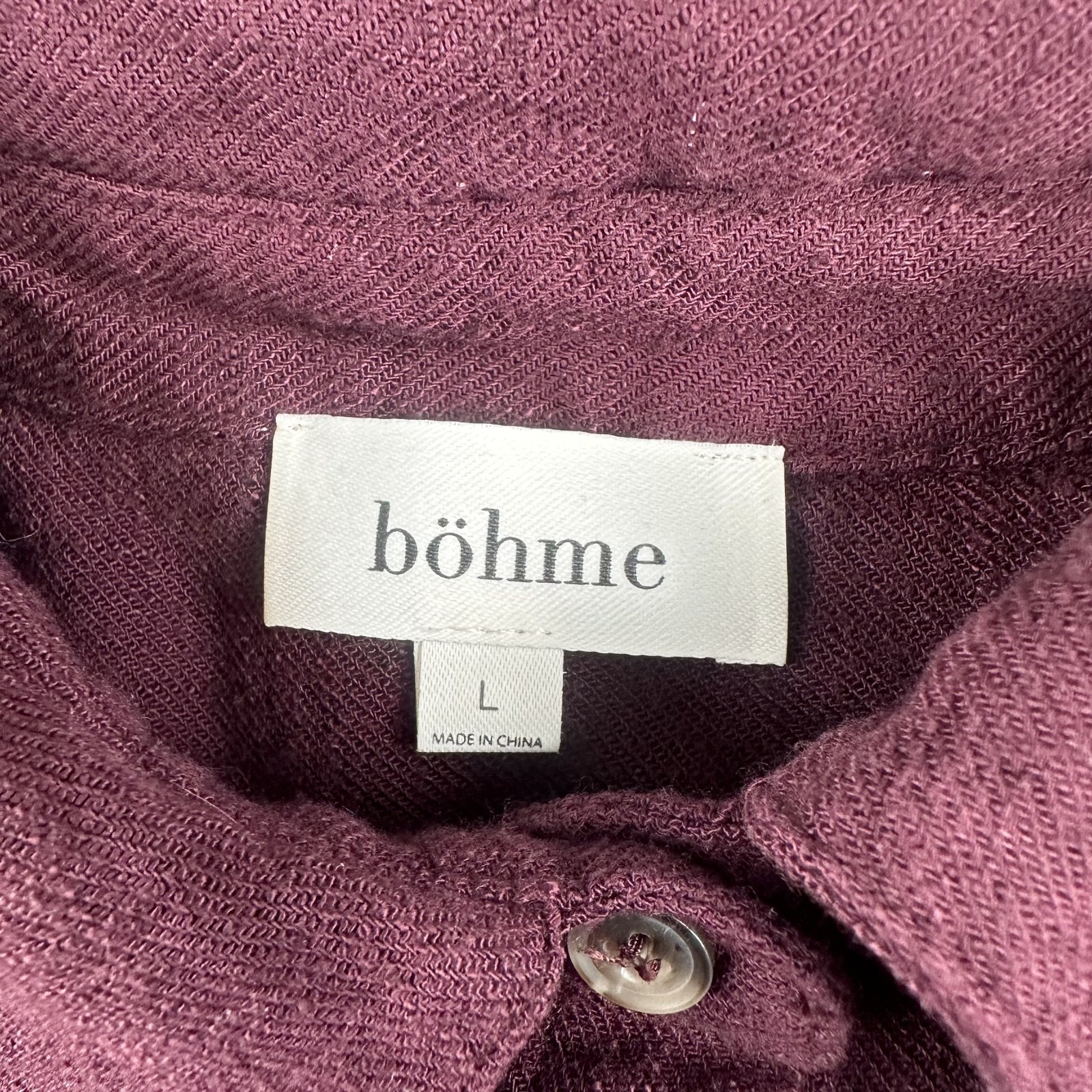 Bohme Burgandy Button Down Long Sleeve Womans Size Large Linen Top
