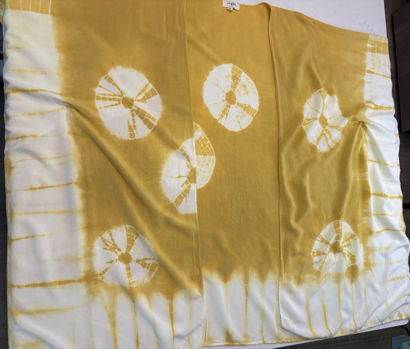 UMGEE Mustard Tie Dye Kimono Cardigan S/M Boho Open Front Ruana Poncho Bohemian