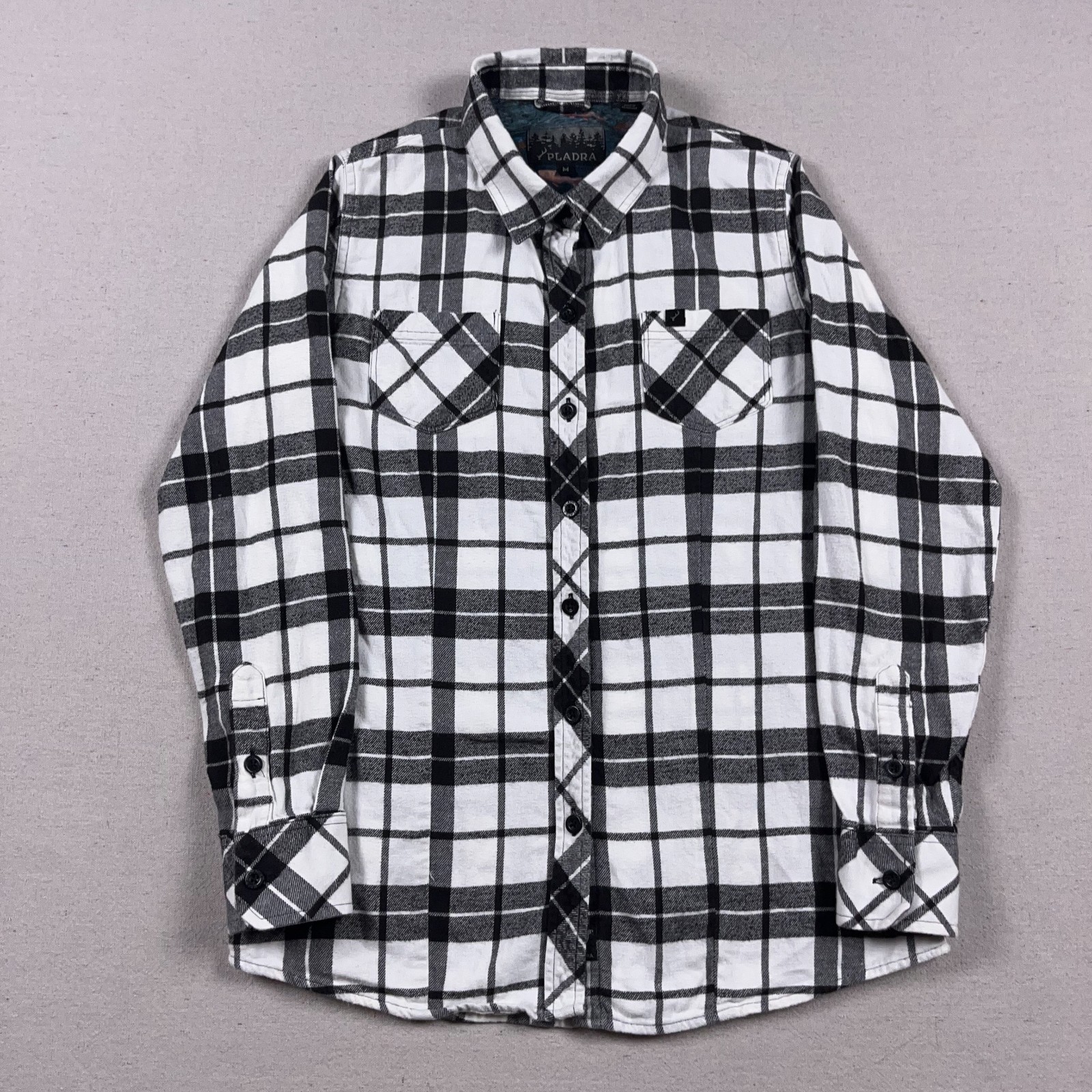 Pladra Flannel Shirt Womens Medium Check Long Sleeve Button Up Flip Cuff Fish