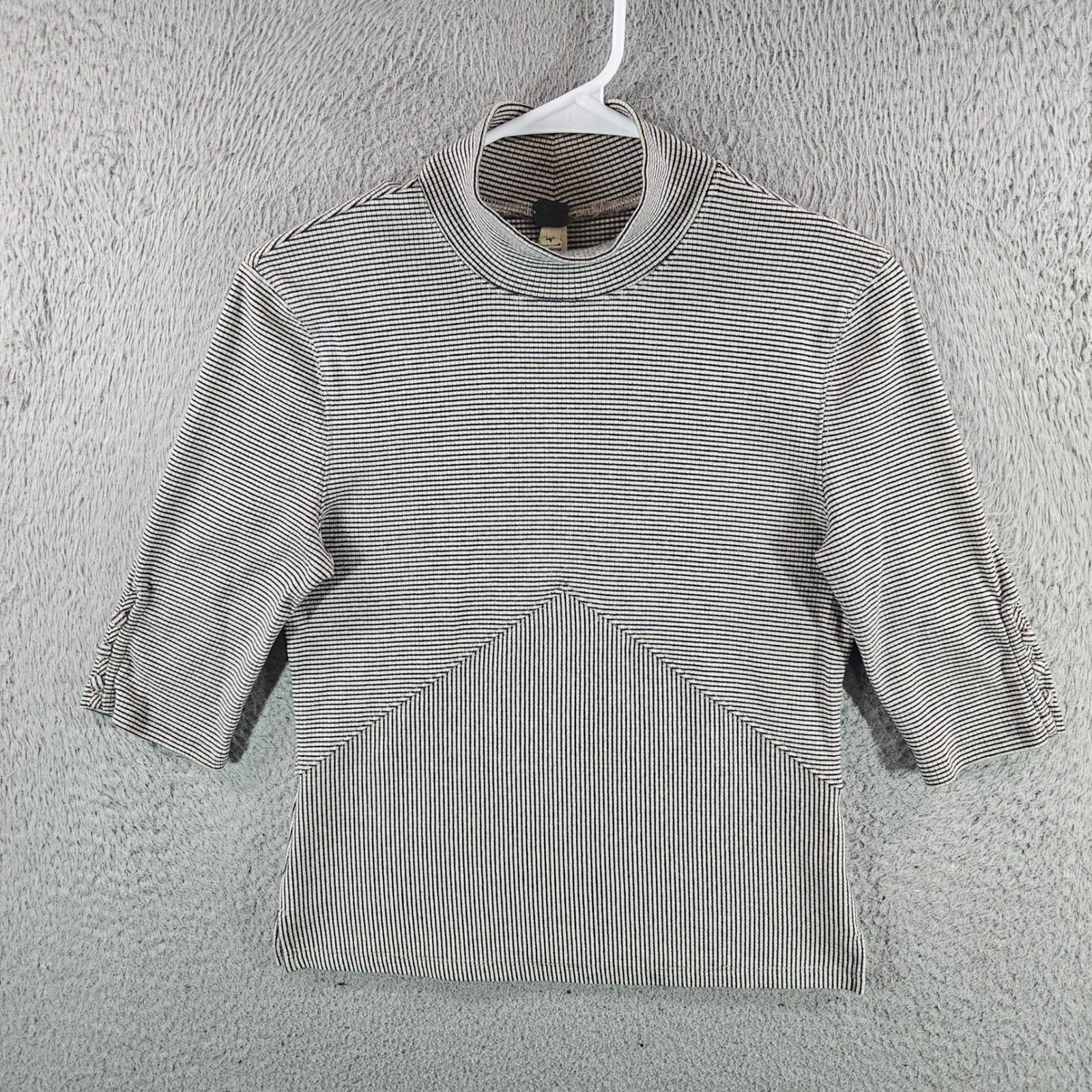 We The Free Free People Mock Neck Striped Ribbed Top Navy Cream Medium Womens
