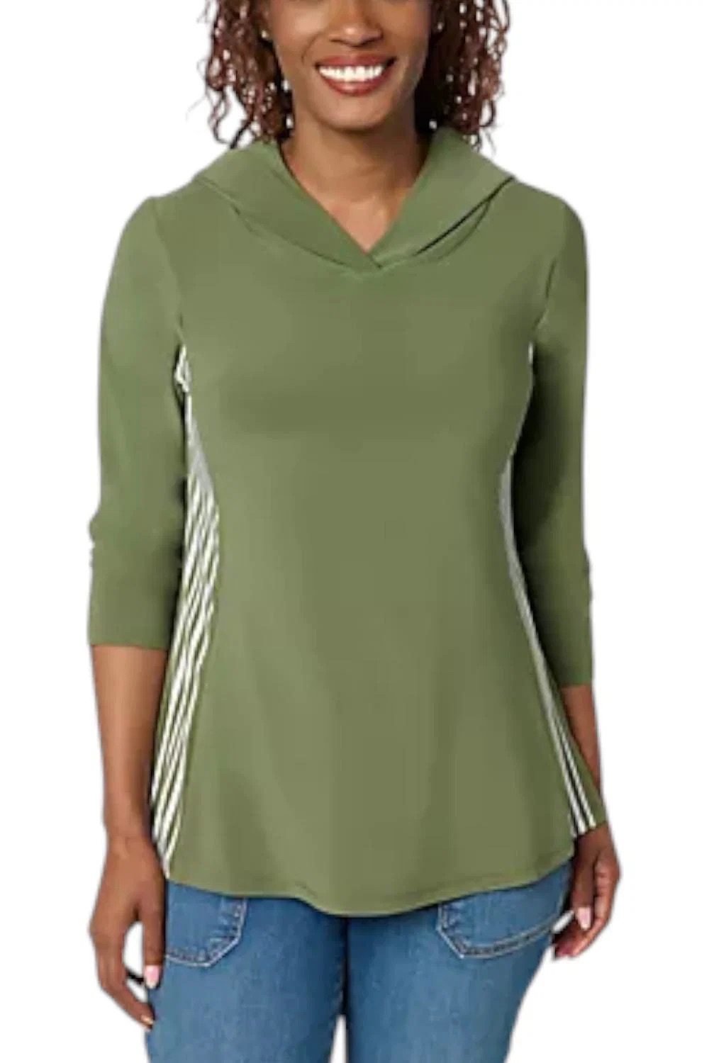 Attitudes by Renee Women’s La Roma Hooded Top w Stripe Detail Cypress