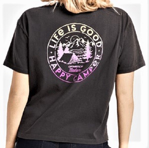Life Is Good SS Shirt Relaxed Boxy Crusher Tee HAPPY CAMPER RETRO 44in Womens M