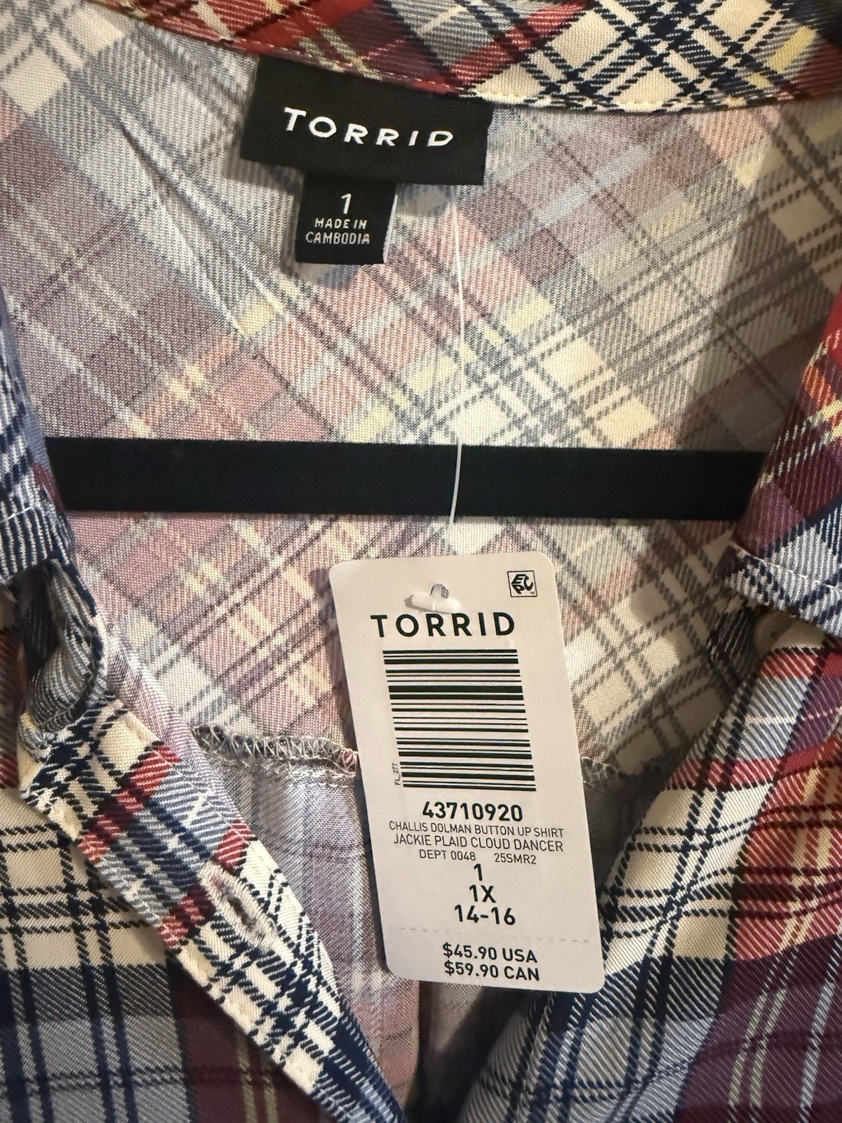 NWT! Torrid Challis Dolman Button up Top Sz. 1
