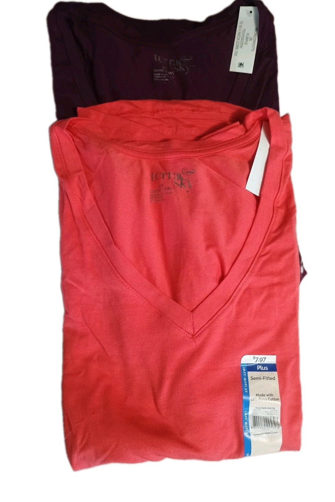 2 Terra Sky Semi Fitted Core Tee Tees Sz 2X 20-22w Orange & Purple. (51