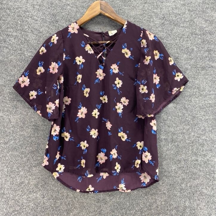 Japna Blouse Women S Brown Floral V-Neck Short Sleeve Hook & Eye Casual