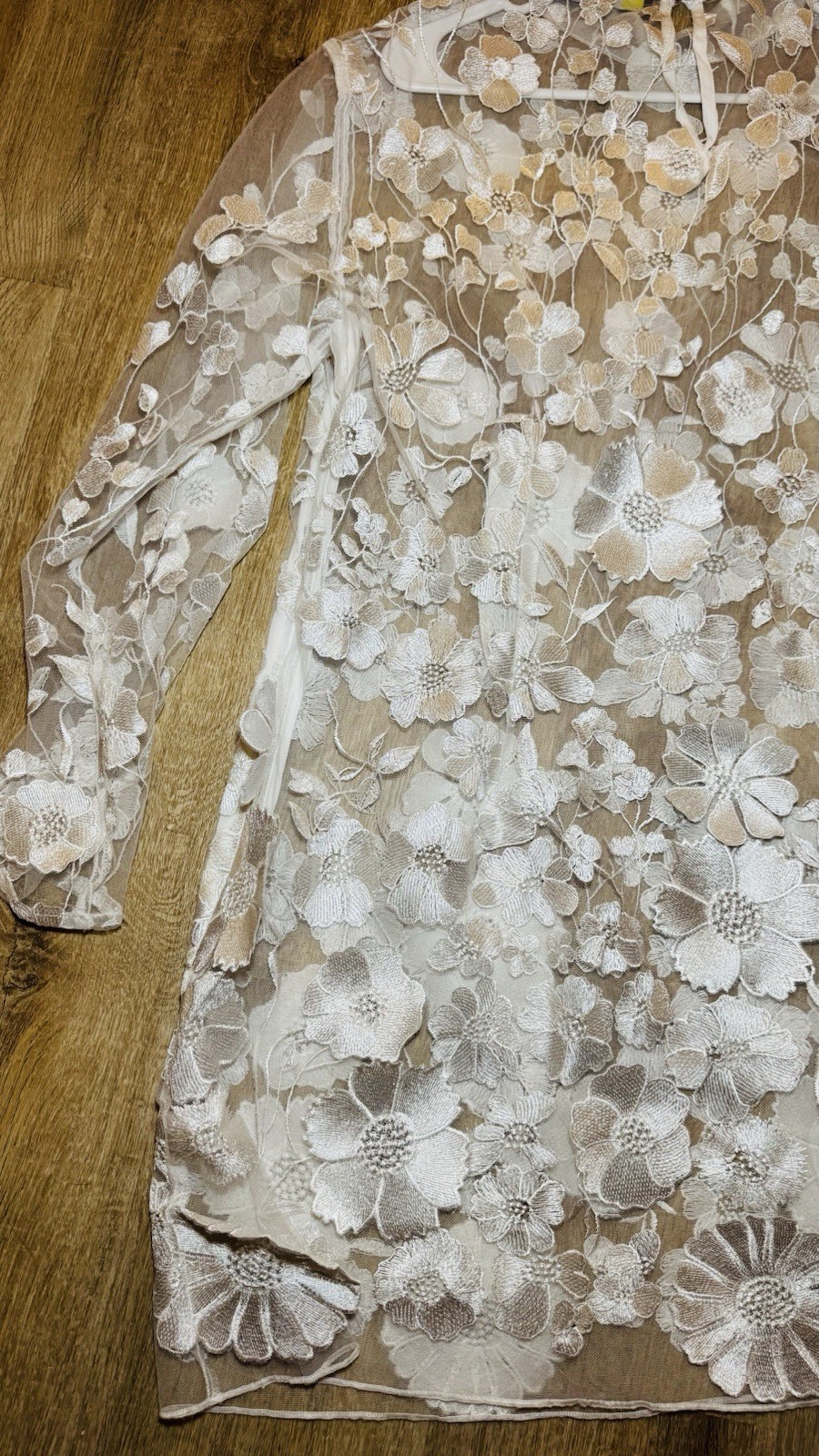 Finesse 3D -white floral appliqué **mock Neck and Sheer mesh
