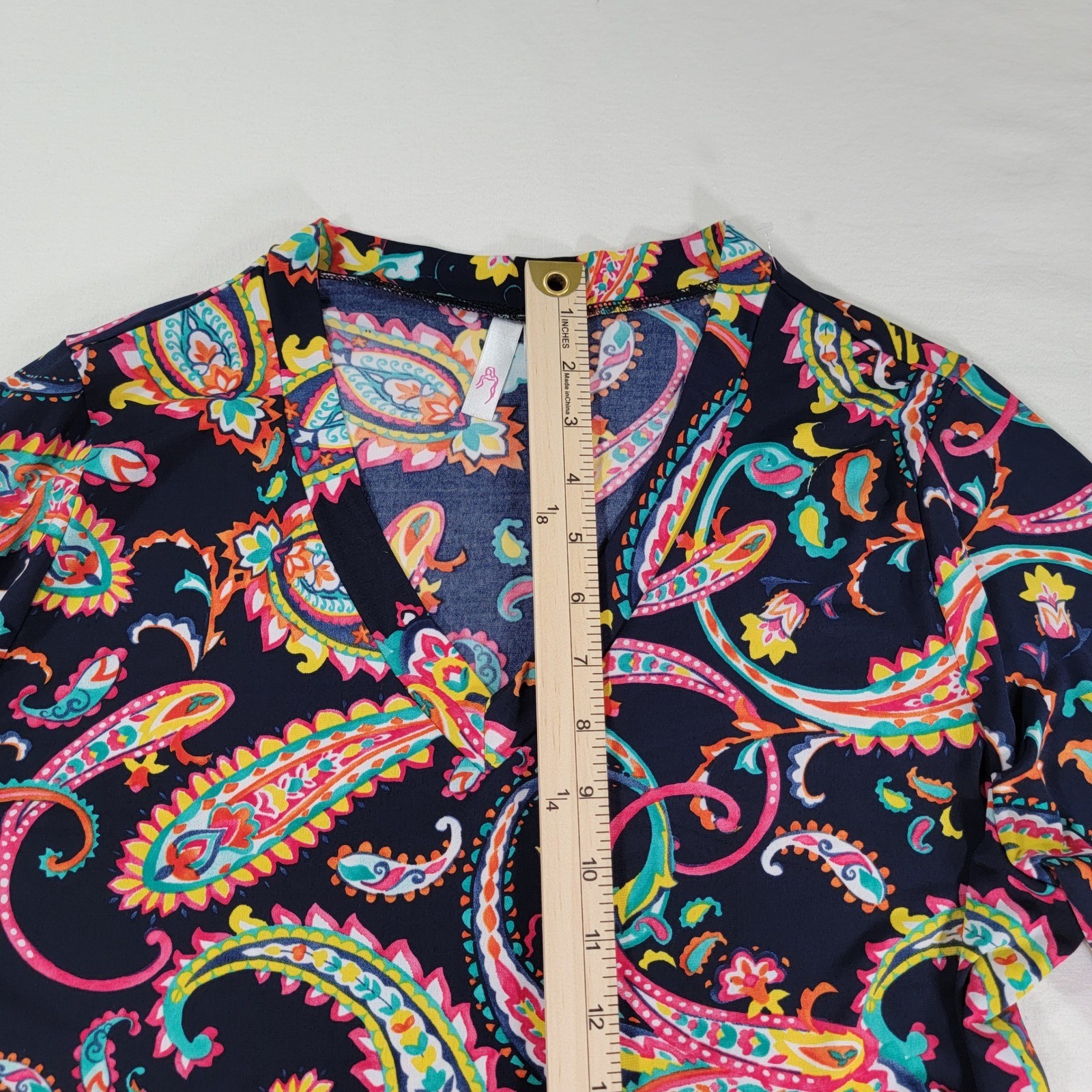 Paisley V-Neck Bell Sleeve Babydoll Tunic Top 1XL Multi-Color Style 1019T