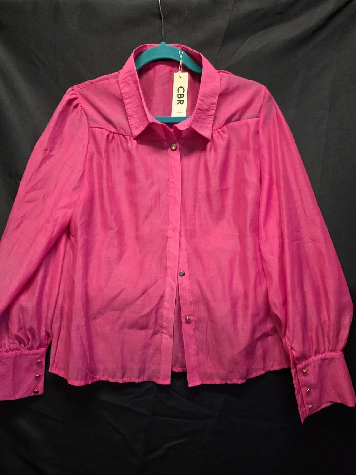 CBR Chic Boutique Rose – Button Front Blouse – Womens XL – Pink – Sheer Top