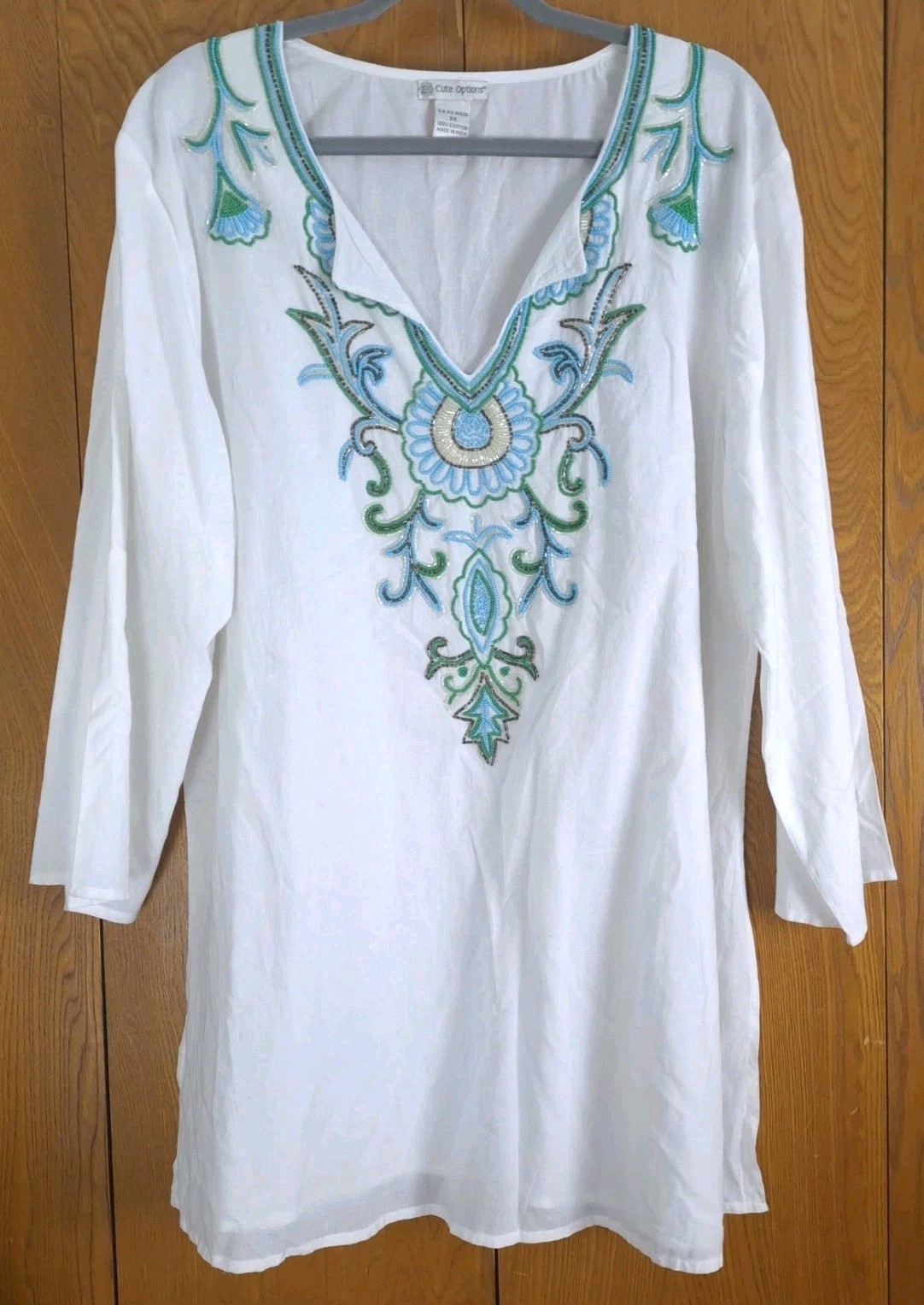 Cute Options Beaded Tunic Top Cover Up 3X Festival Semi Sheer Resortwear Coastal