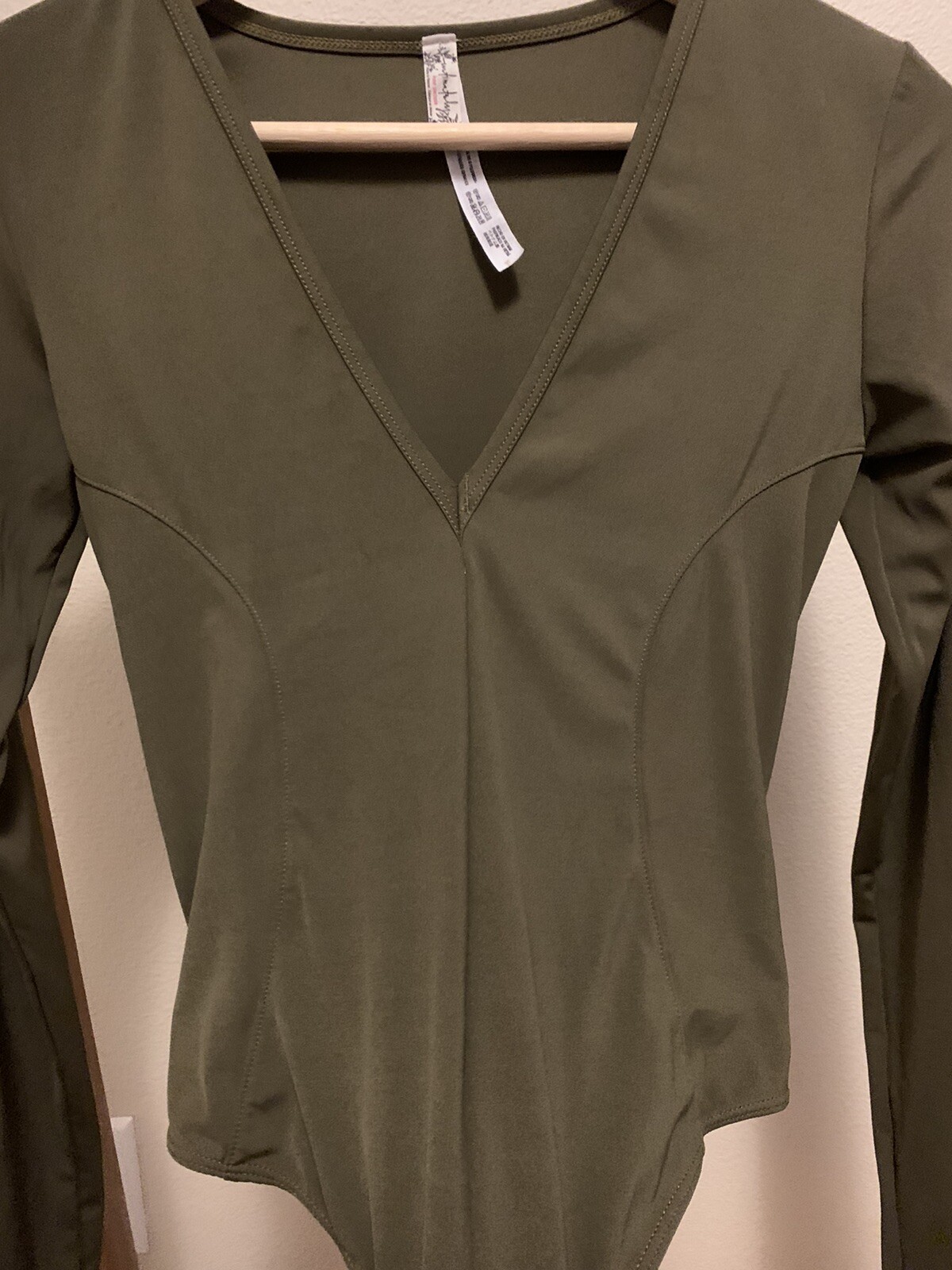 Intimately Free People FP Sexy Long Sleeve Deep V-Neck Body Suit XS Olive Green