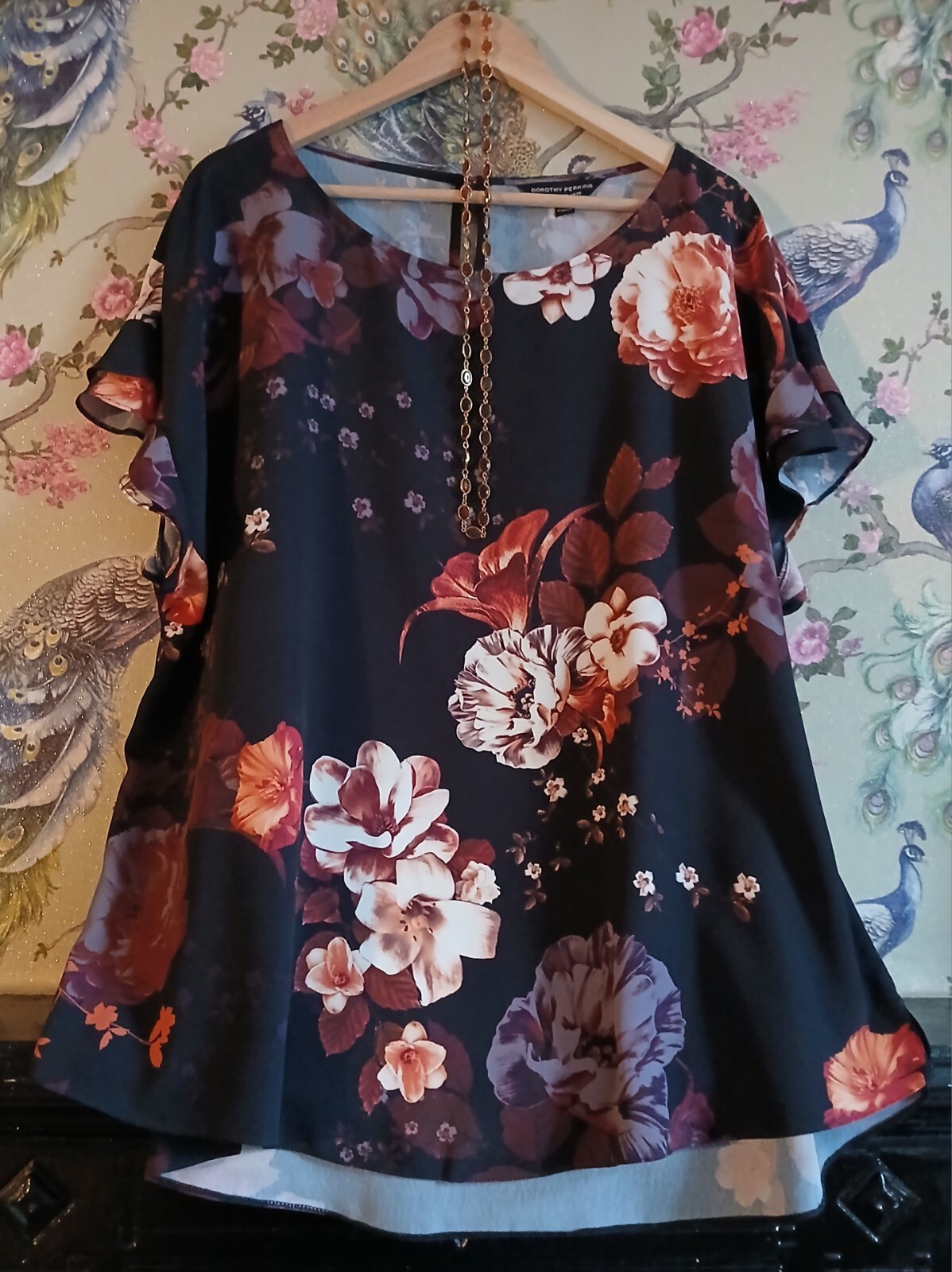 Vintage style black burgundy orange floral occasion top size 22 Dorothy Perkins