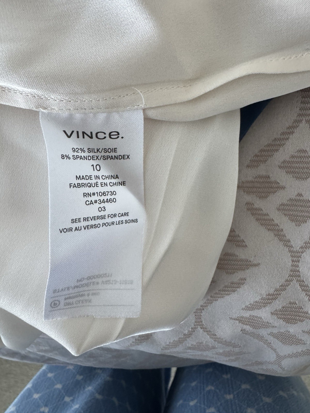 Vince Ivory Satin Silk Blend Long Sleeve Band Collar Button Blouse Size 10