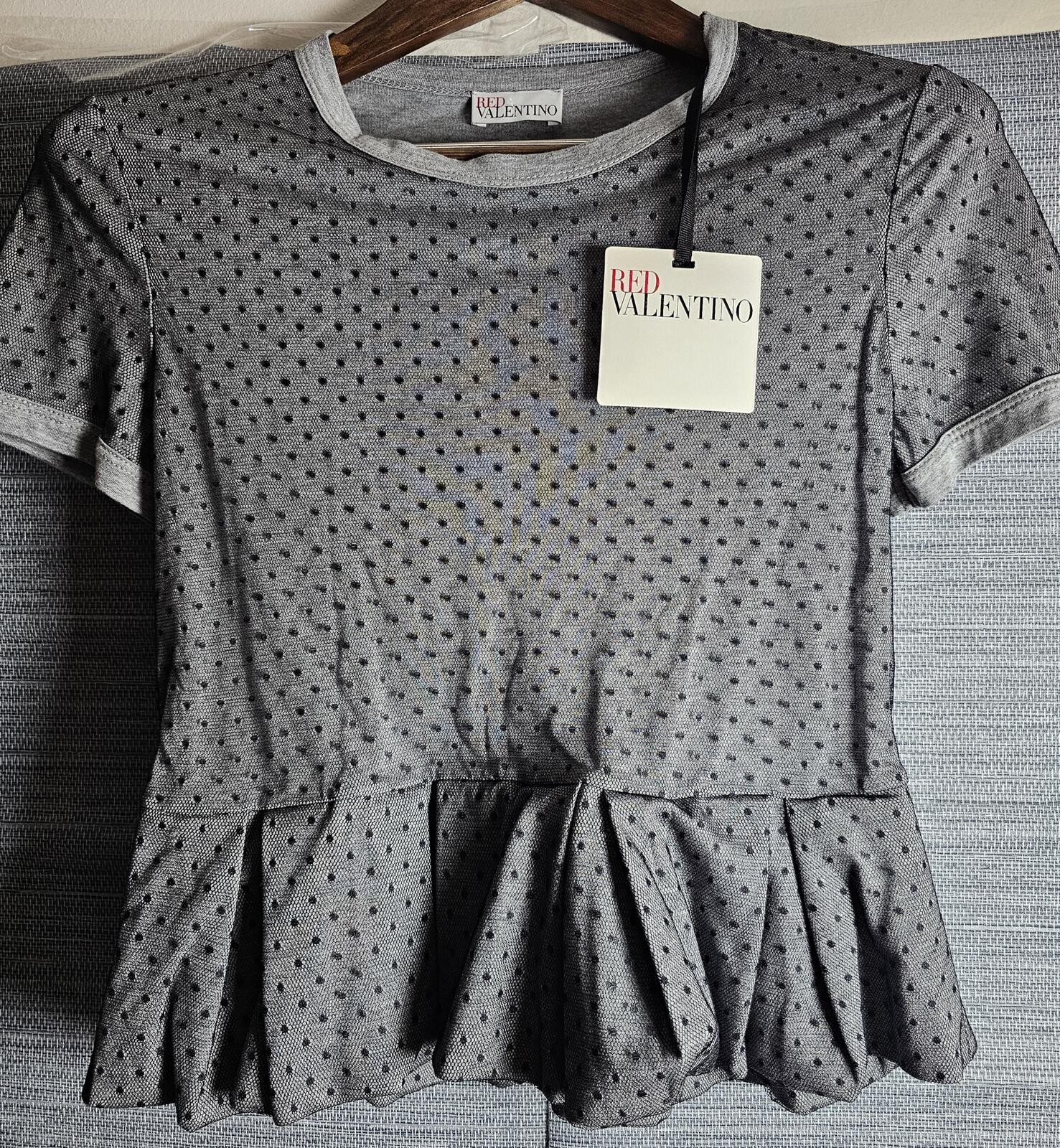 NWT Valentino Red Blouse Gray & Black Womens S Polka Dot