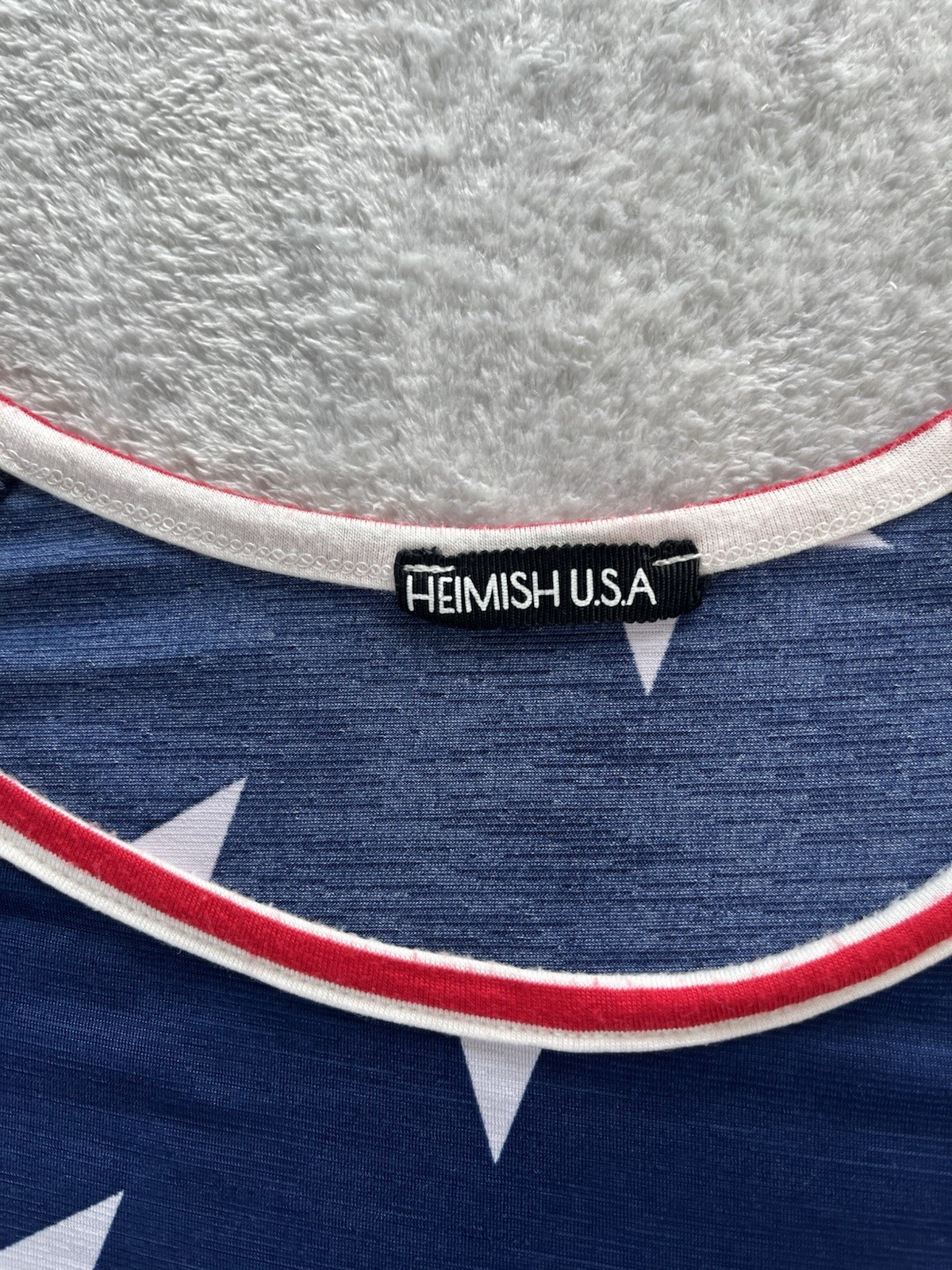 Hemish U.S.A. Flag Tee Blue White Red Stars Stripes Pullover Short Sleeve Sz Sm