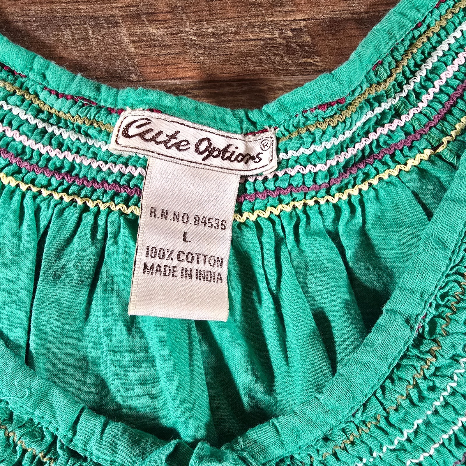 Cute Options Womens Embroidered Peasant Top Size Large Green Floral Boho Cottage