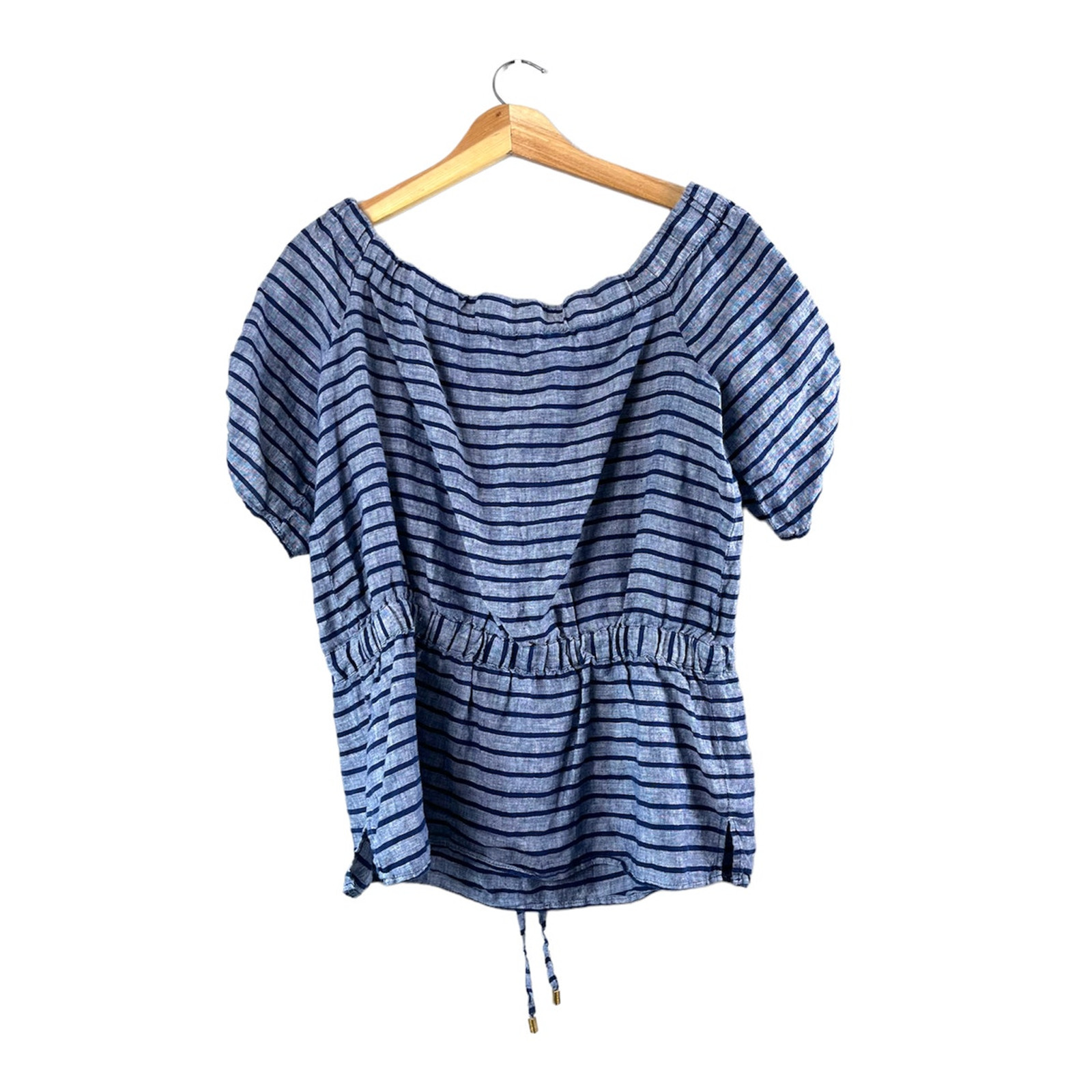 Women’s Blue Striped Linen Ellen Tracy Blouse M