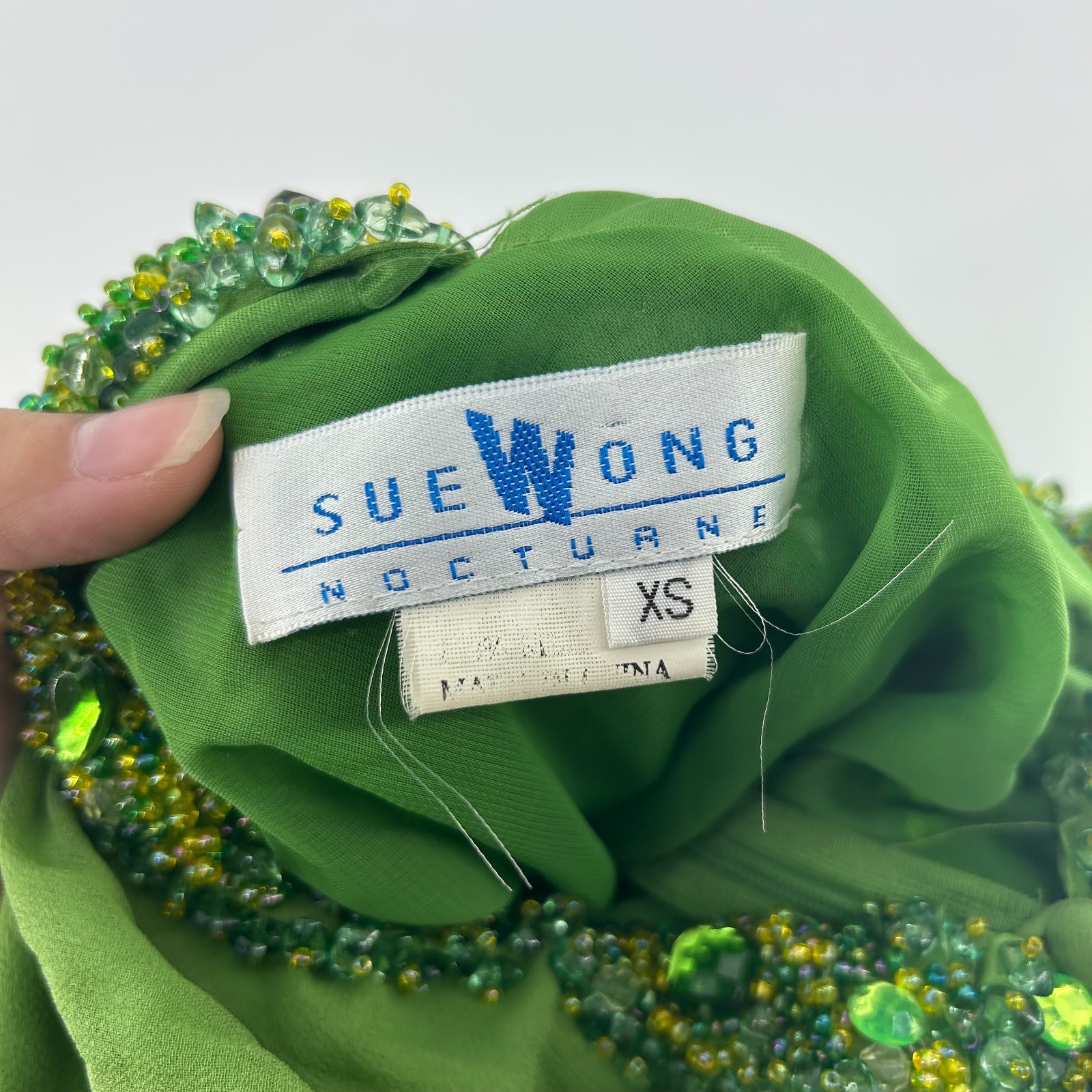 Sue Wong Nocturne Beaded Silk Top Womens XS Vintage Green Y2K Fairy Goddess Tank