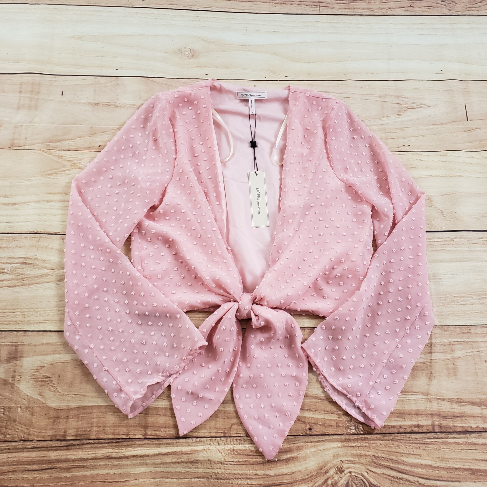 NEW BCBGeneration Shirt Womens Extra Small Pink Blouse Top Cropped Tie Front XS
