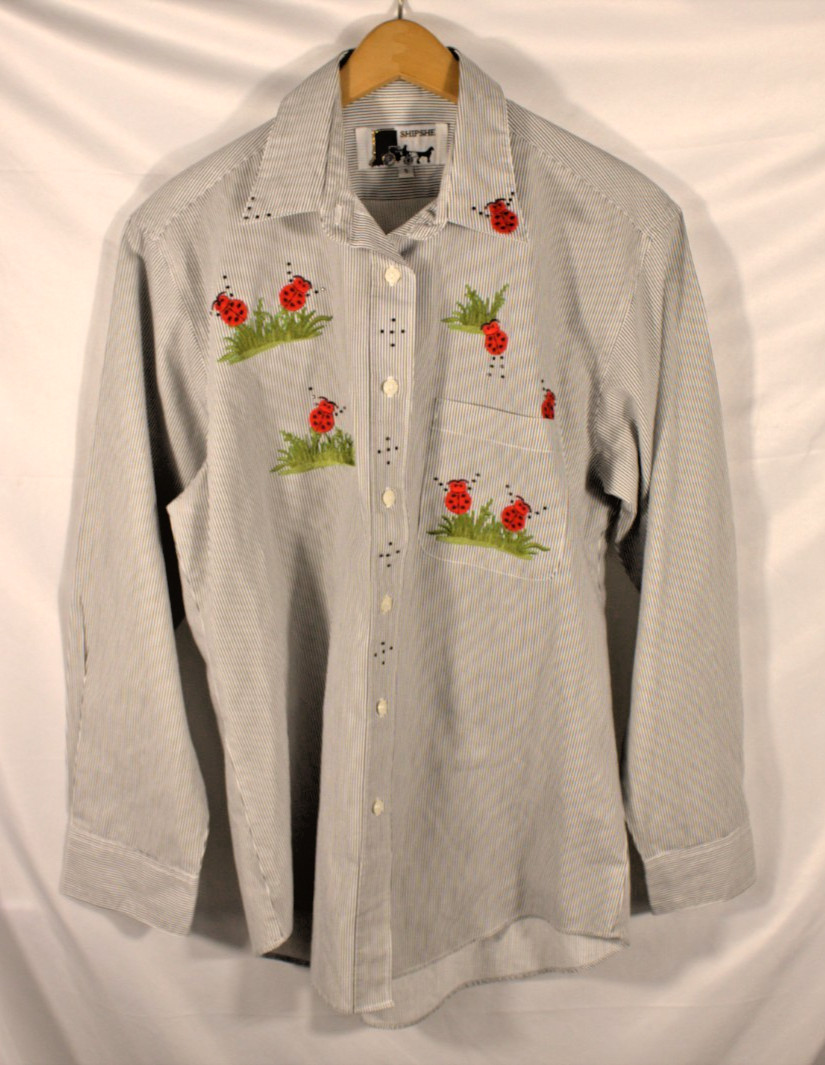 Shipshe Shirt Women’s Medium Button-Down Ladybugs Top Gardening shirt