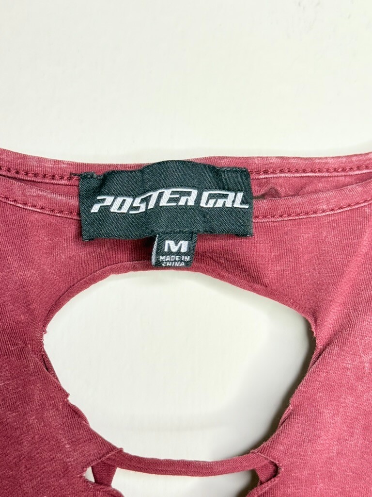 POSTER GIRL Burgundy Med Bodysuit Red Lace Up Bodycon Grunge Chic Y2K Party Club