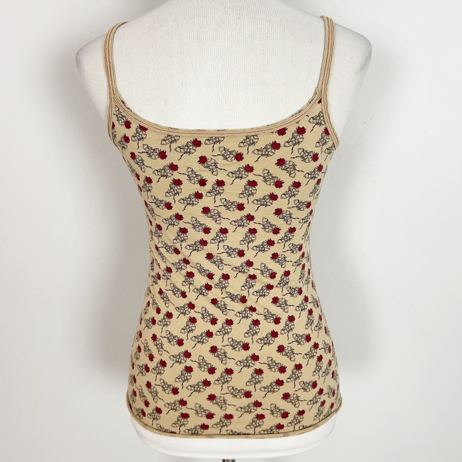Y2K Women’s Graphic Print Cami Tank Top Love Roses Tattoo Style Size Medium
