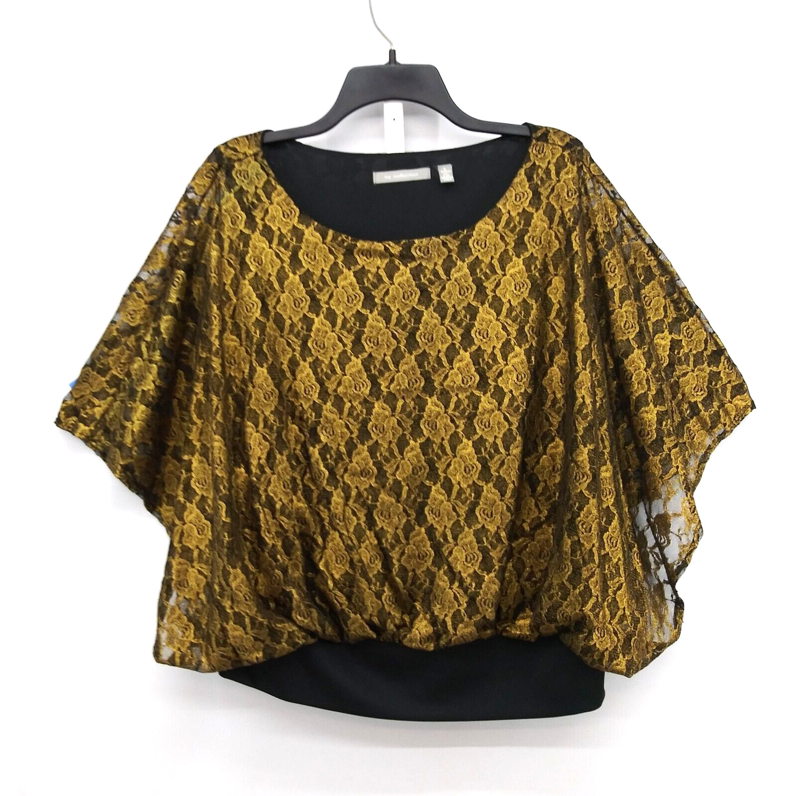 NY Collection Shirt Womens Size L Gold Sheer Lined Pullover Blouse Top