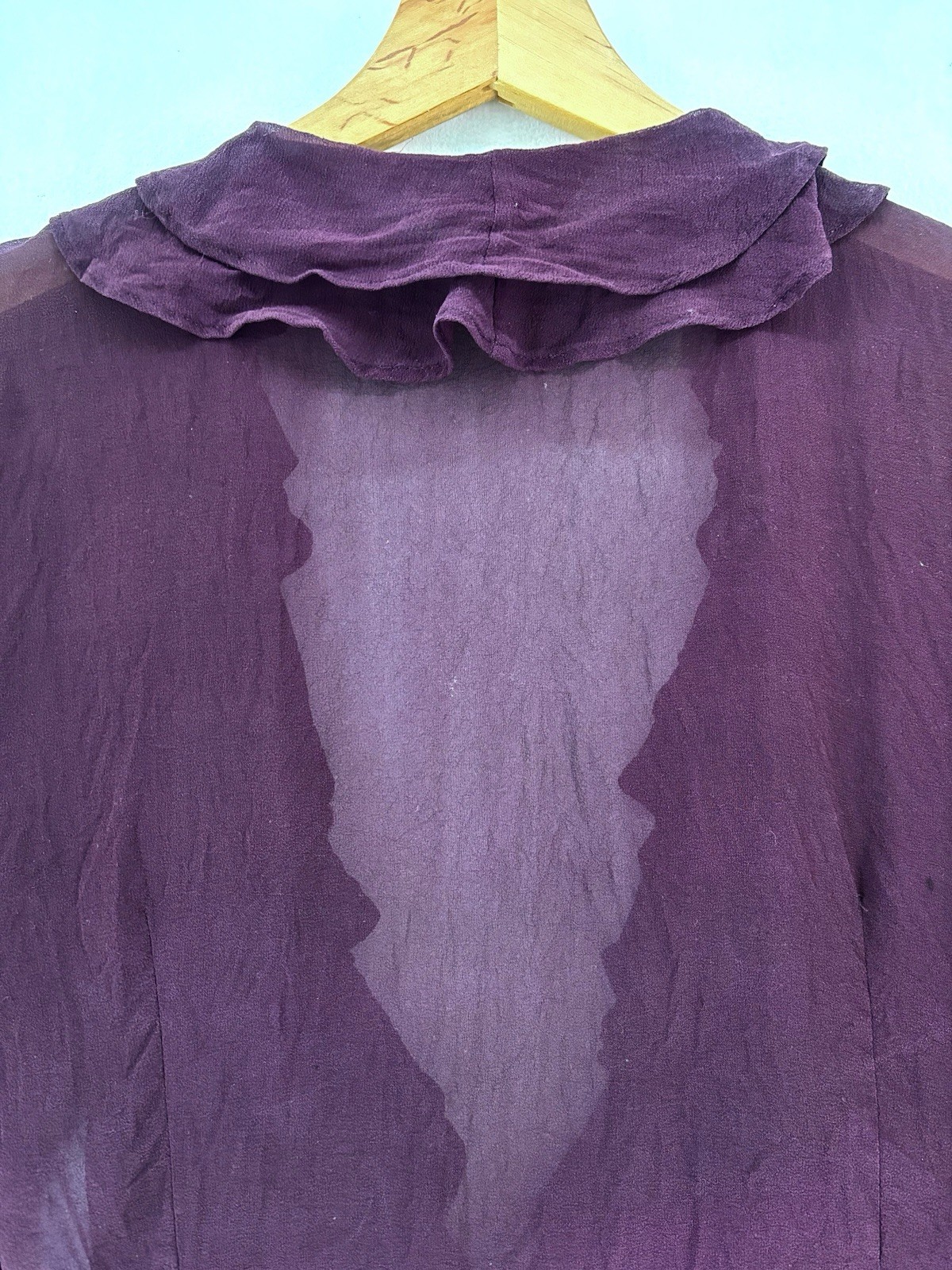 Monsoon Somen. 100% Silk Top Ruffle Blouse Flare Purple Light-weight Sz14 R1246