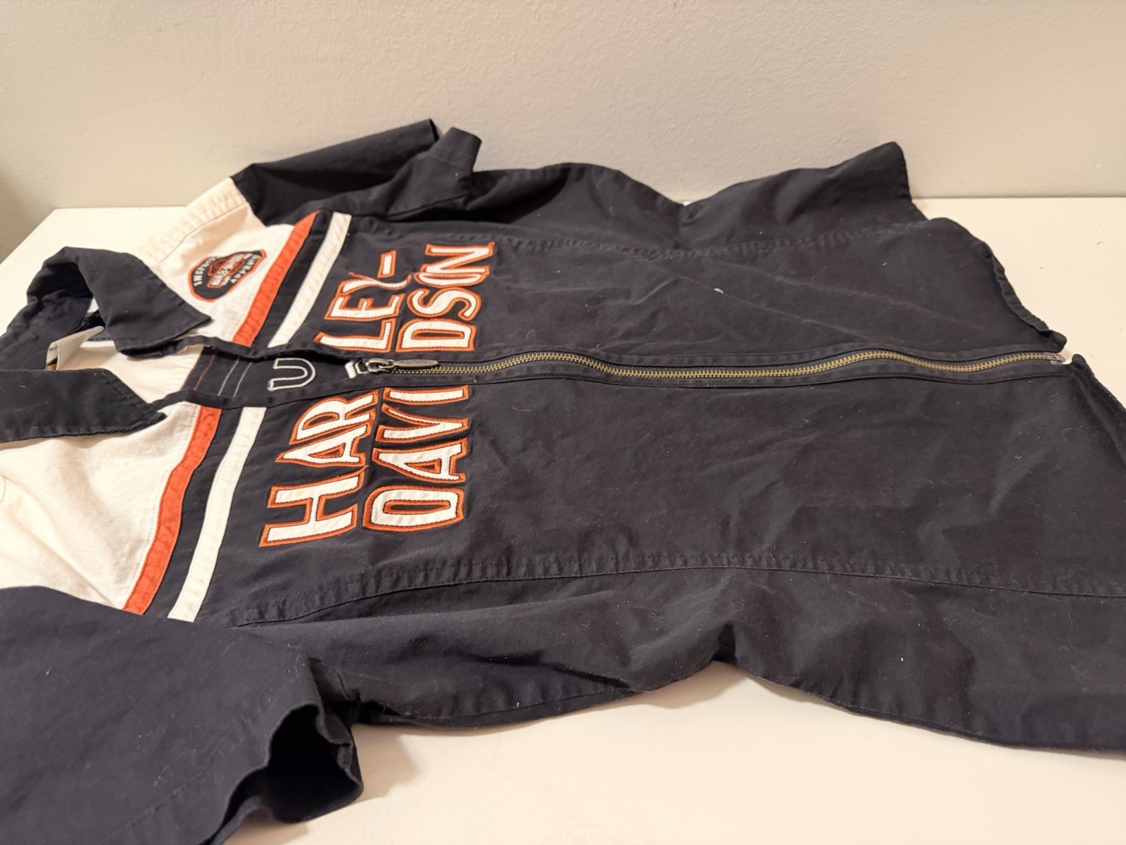 Harley-Davidson Genuine Motorclothes Zip-Up Jacket L Navy/White/Orange Patch
