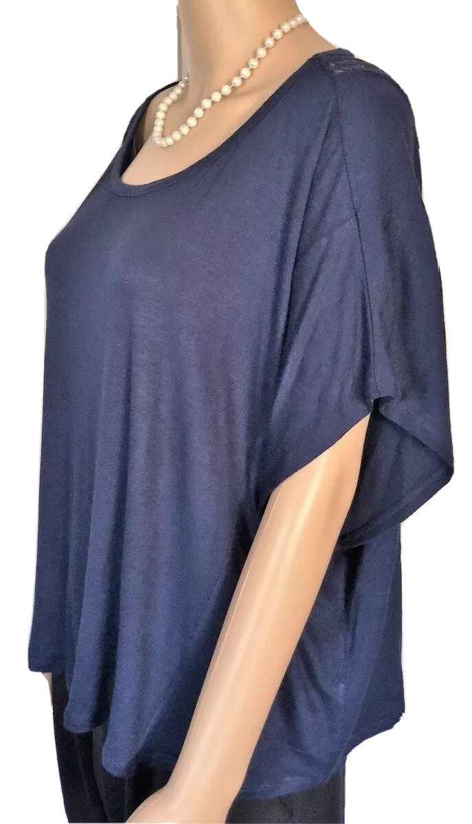 BCBG Generation $68 Top Navy Blue Open Knit Back Dolman Sleeves Rayon SZ MED