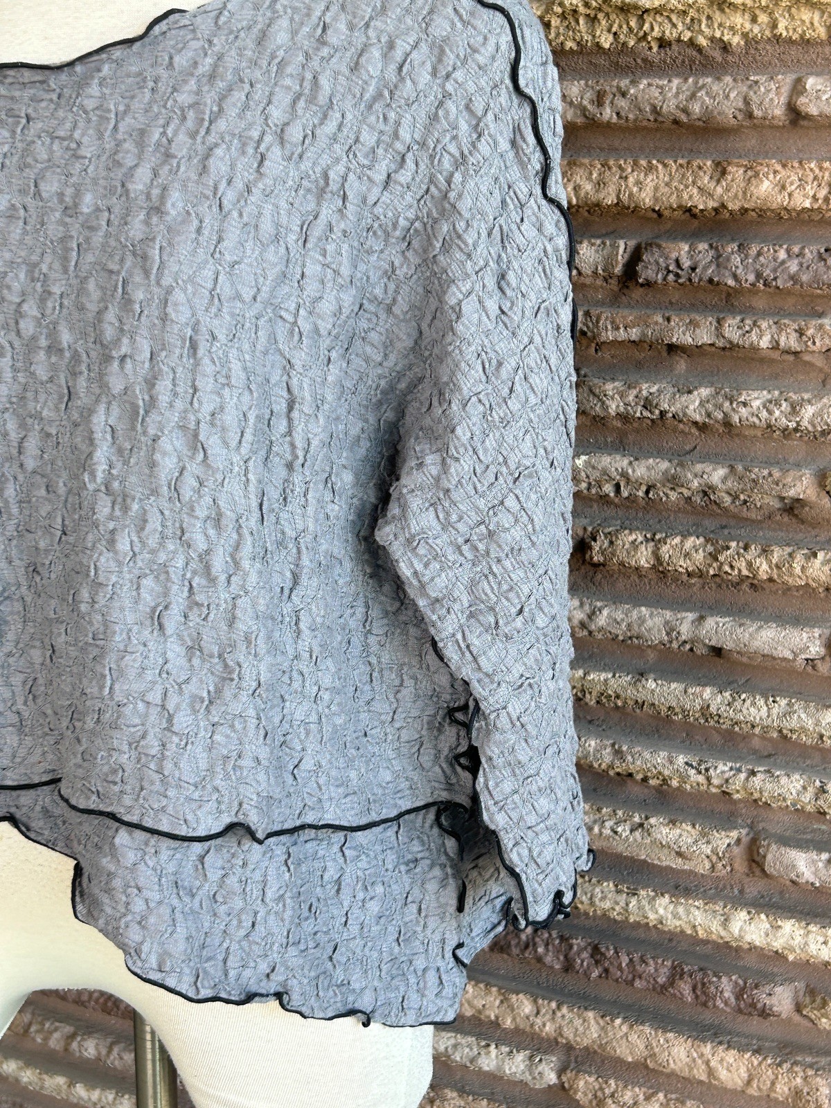 Noblu Gray Crinkle Top Asymmetrical Lagenlook Boho Festival Size L