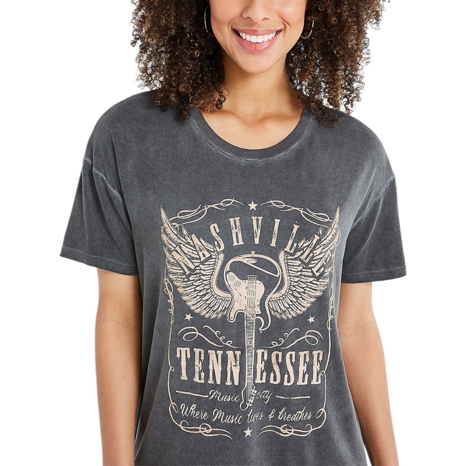 Delusional Nashville TN Wings Graphic Tee Dark Gray Relaxed Fit Medium Women’s