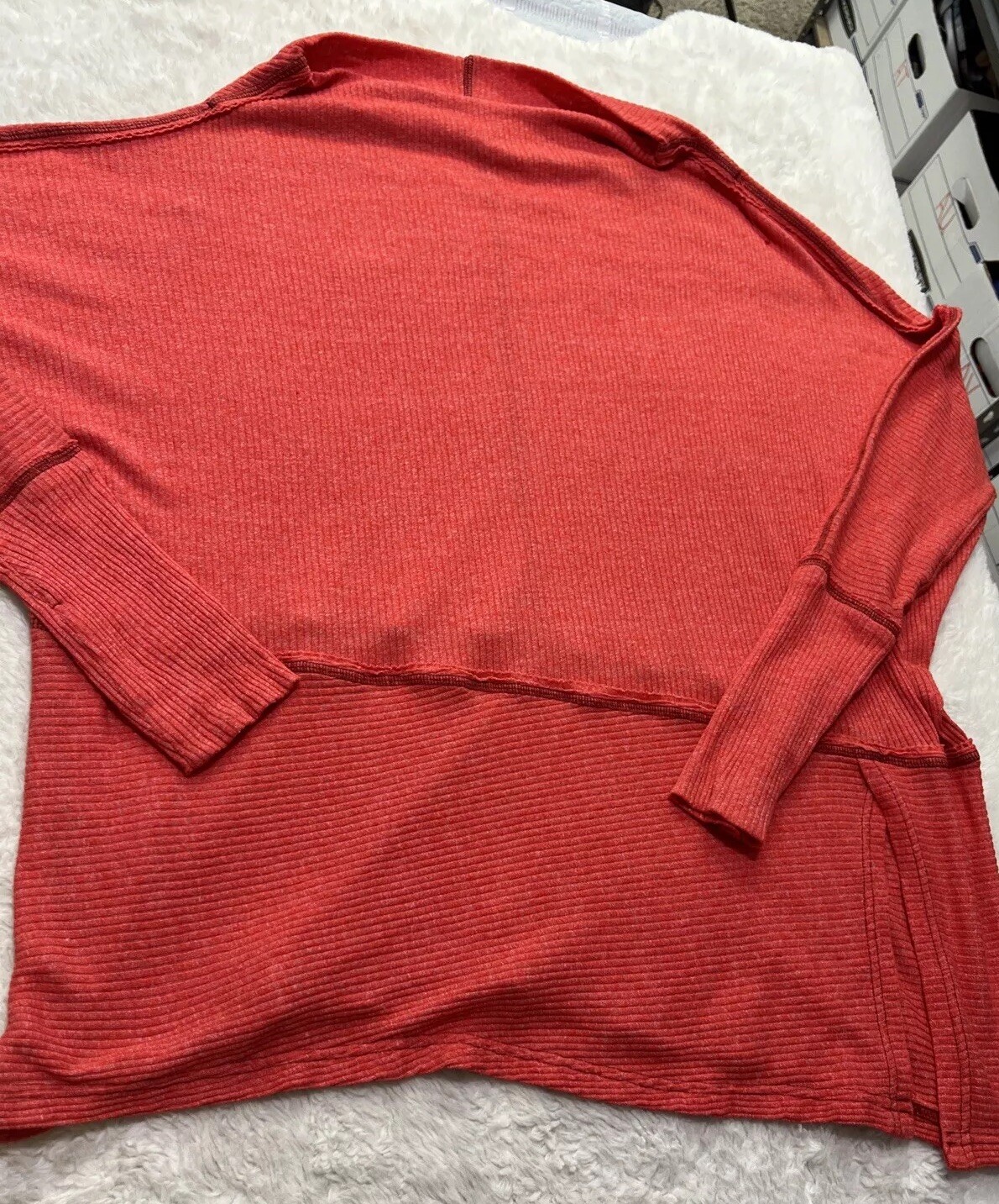 We The Free Ribbed Tunic Londontown Thermal Top. Red Oversized Lagen Look Sz L