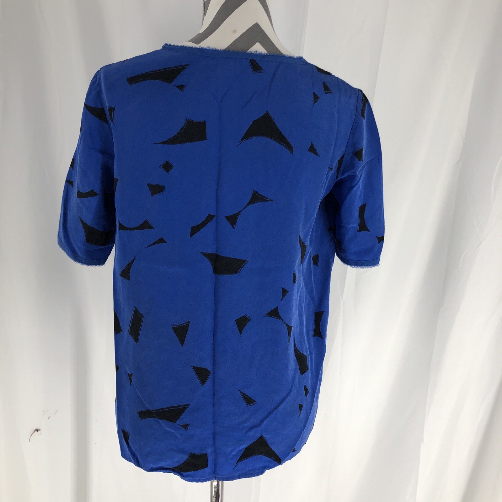Vince Silk Blouse Womens Small Royal Blue Short Sleeve