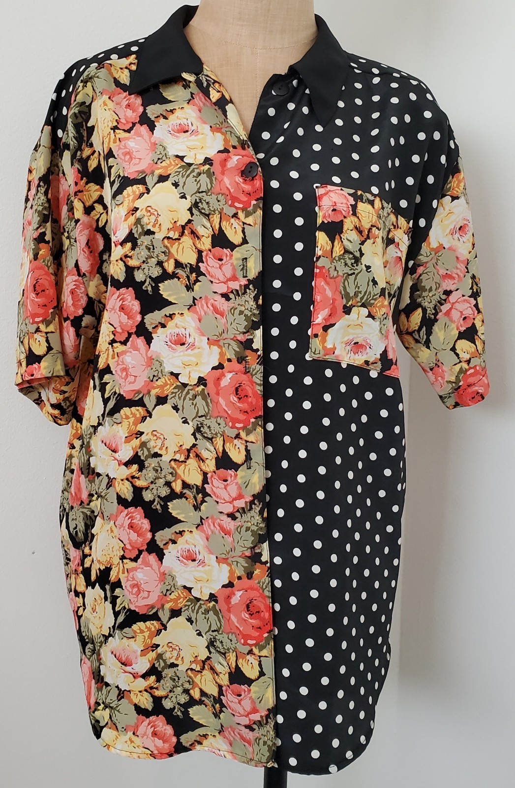 Vintage 80s 90s Impressions of California Patchwork Floral Polka Dot Blouse