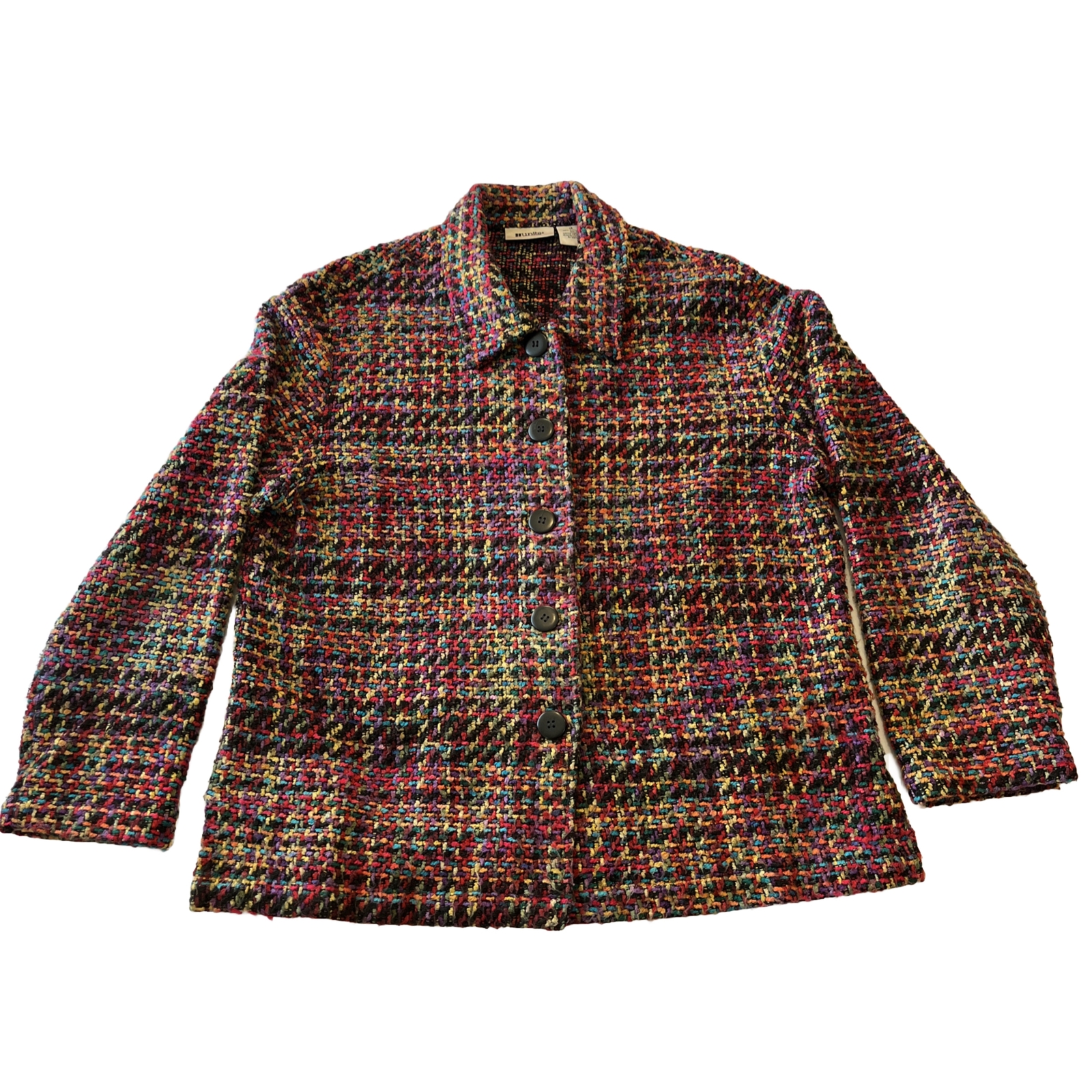 Women’s Acrylic Knit Units Jacket Size 14 Multicolor 5 Large Buttons Dry Clean