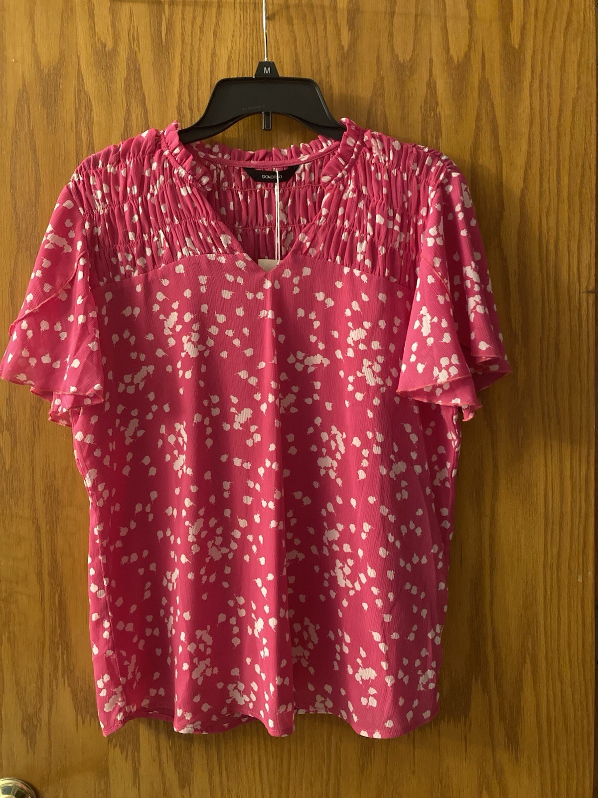 Dokotoo Women’s Casual V Neck Alicia Floral Print Smocked Short Sleeve Blouse XL