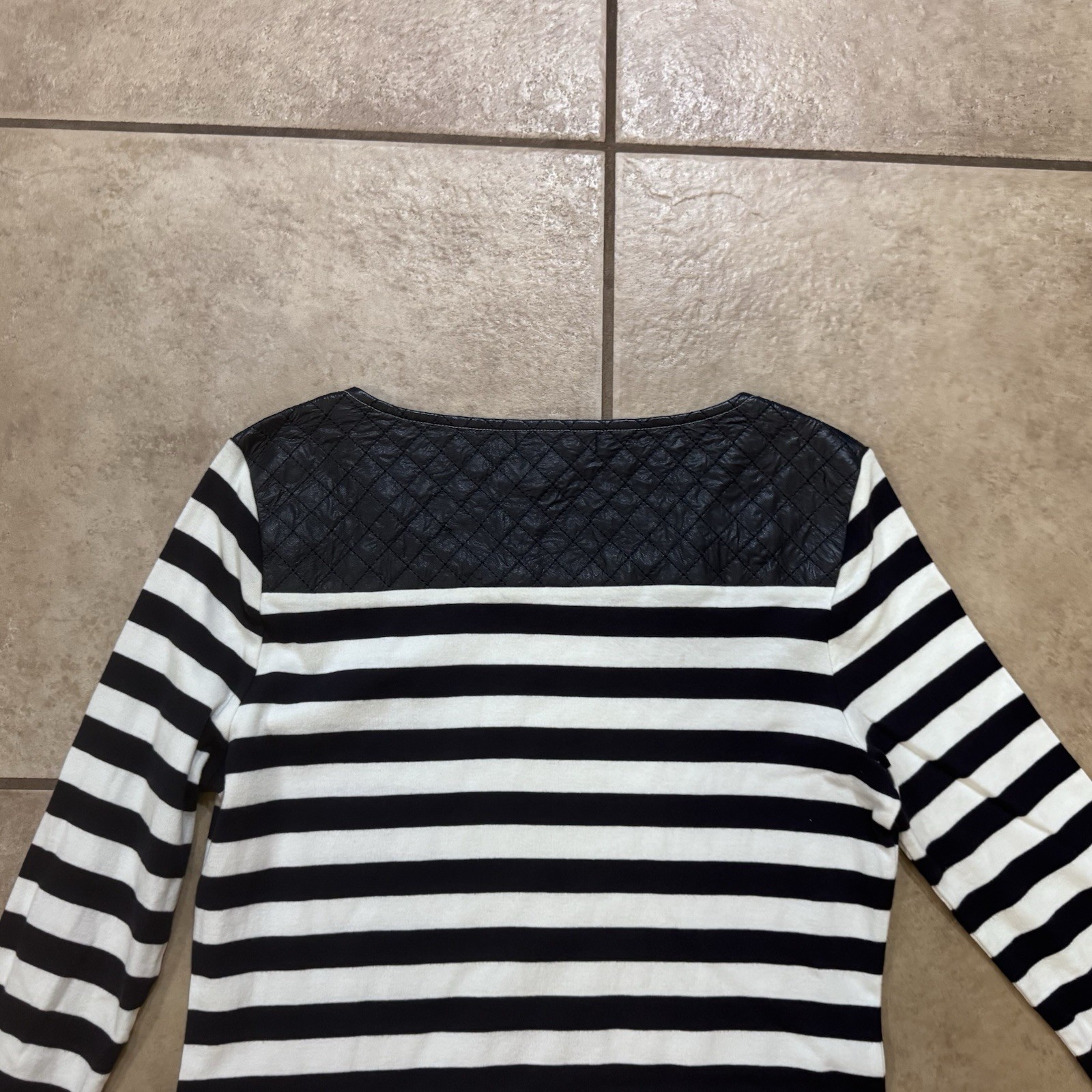 Womens Tommy Hilfiger Gray & Black Striped Boat Neck Shirt 100% Cotton Medium