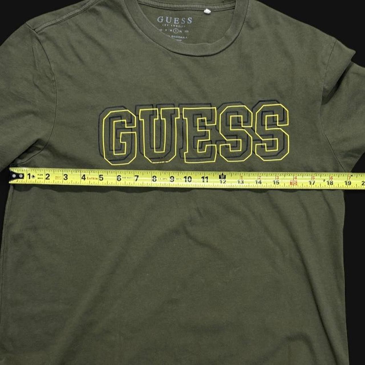 Y2k twee simple Guess Los Angeles Olive Green Cotton T-Shirt with Yellow ‘GUESS”