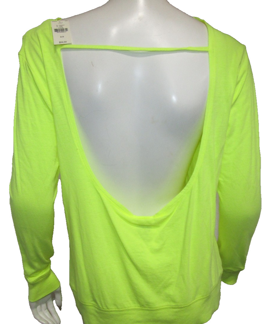 NWT VICTORIA’S SECRET PINK NEON YELLOW LONG SLEEVE SHIRT WOMENS SIZE S