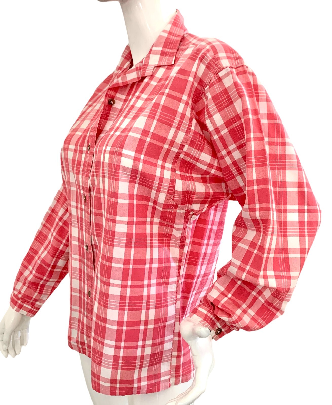 {CALVIN KLEIN SPORT} Shirt/Top/Blouse Pink-White-Check Cotton Fall ~ S