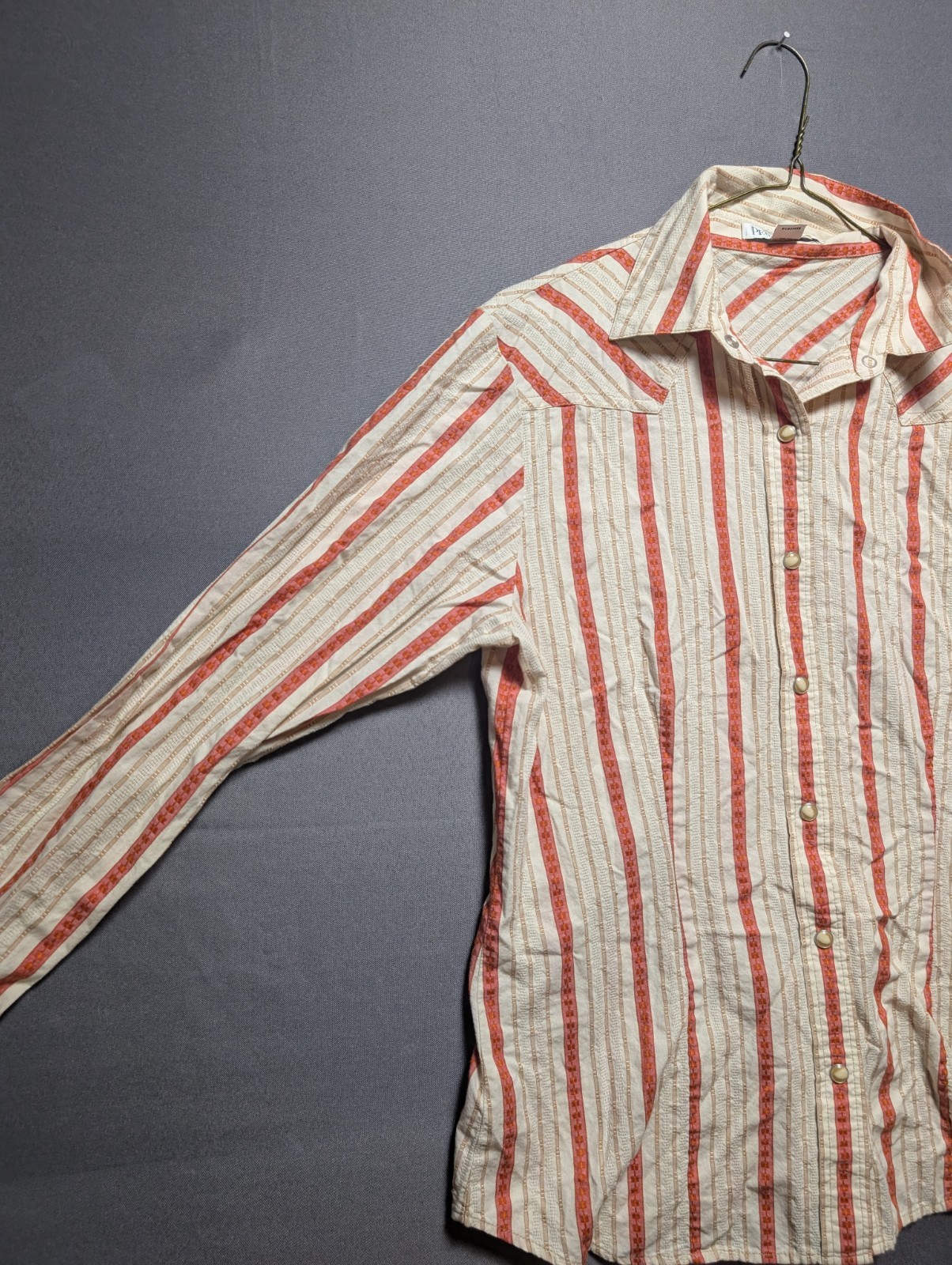 Pendleton Shirt Womens Small Beige Red Striped Long Sleeve Collared Snap Front
