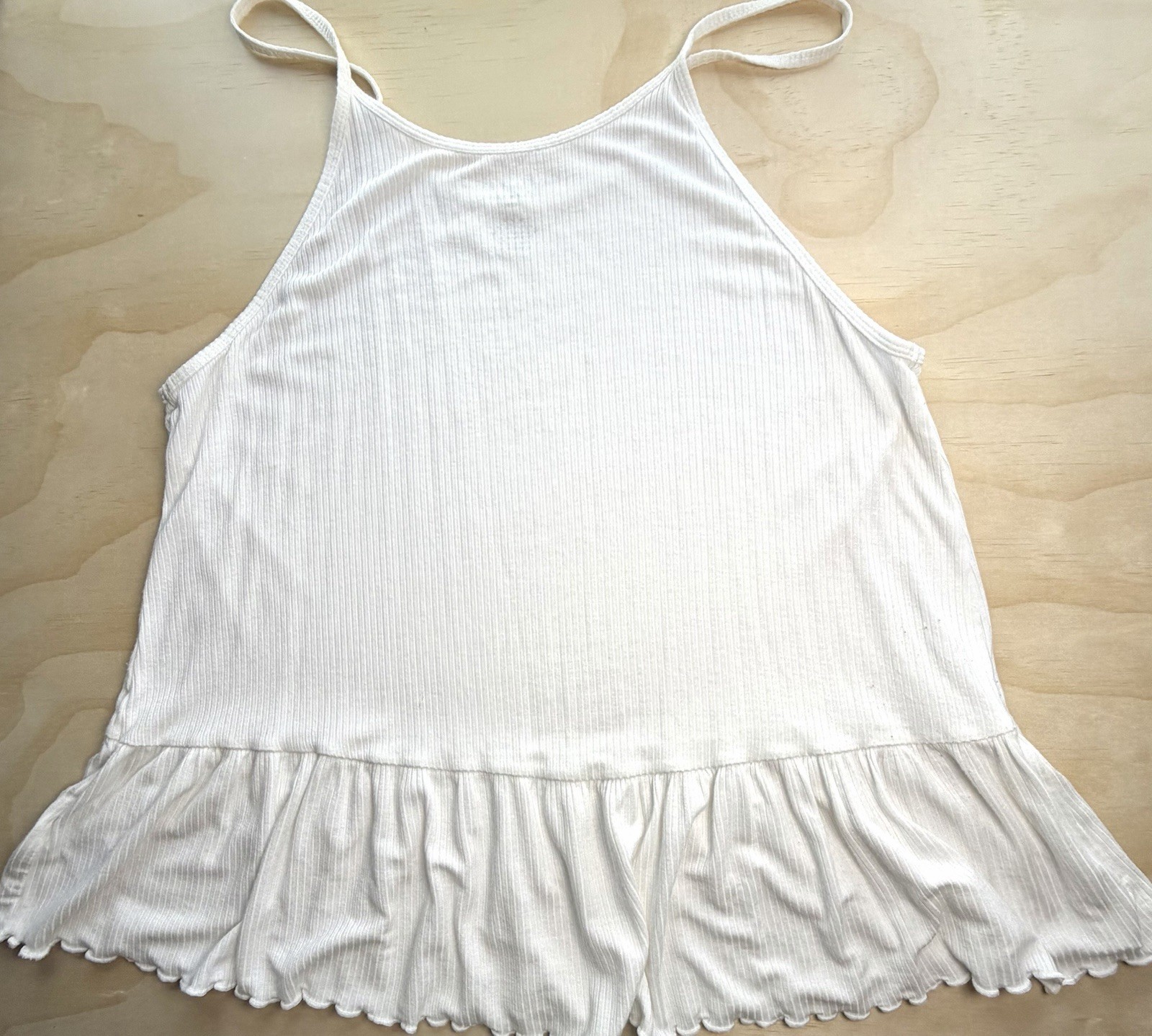 American Eagle Soft & Sexy Ribbed Peplum Tank Top M White Cami Cottagecore