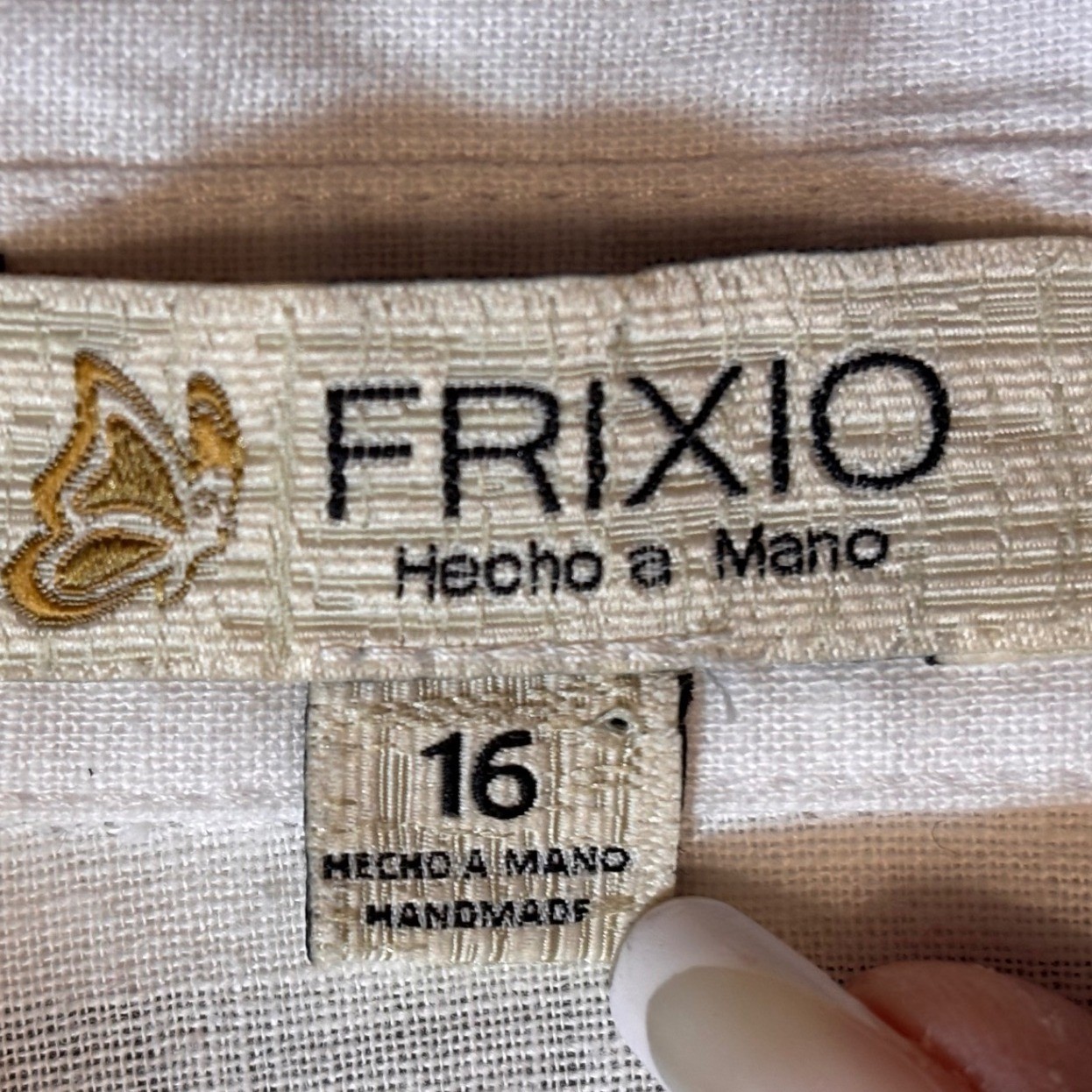 Frixio Shirt Womens 16 White Floral Embroidered Handmade Ramie Cotton Boho