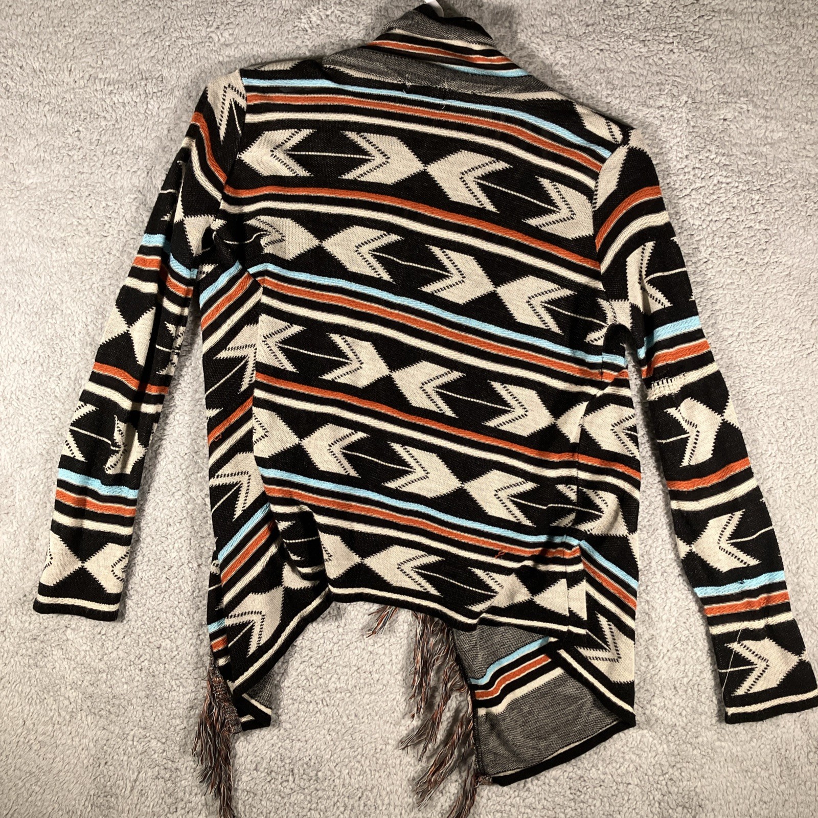 Say What Aztec Fringe Open Tunic Womens Large Bohemian Tribal Outdoors Cabincore
