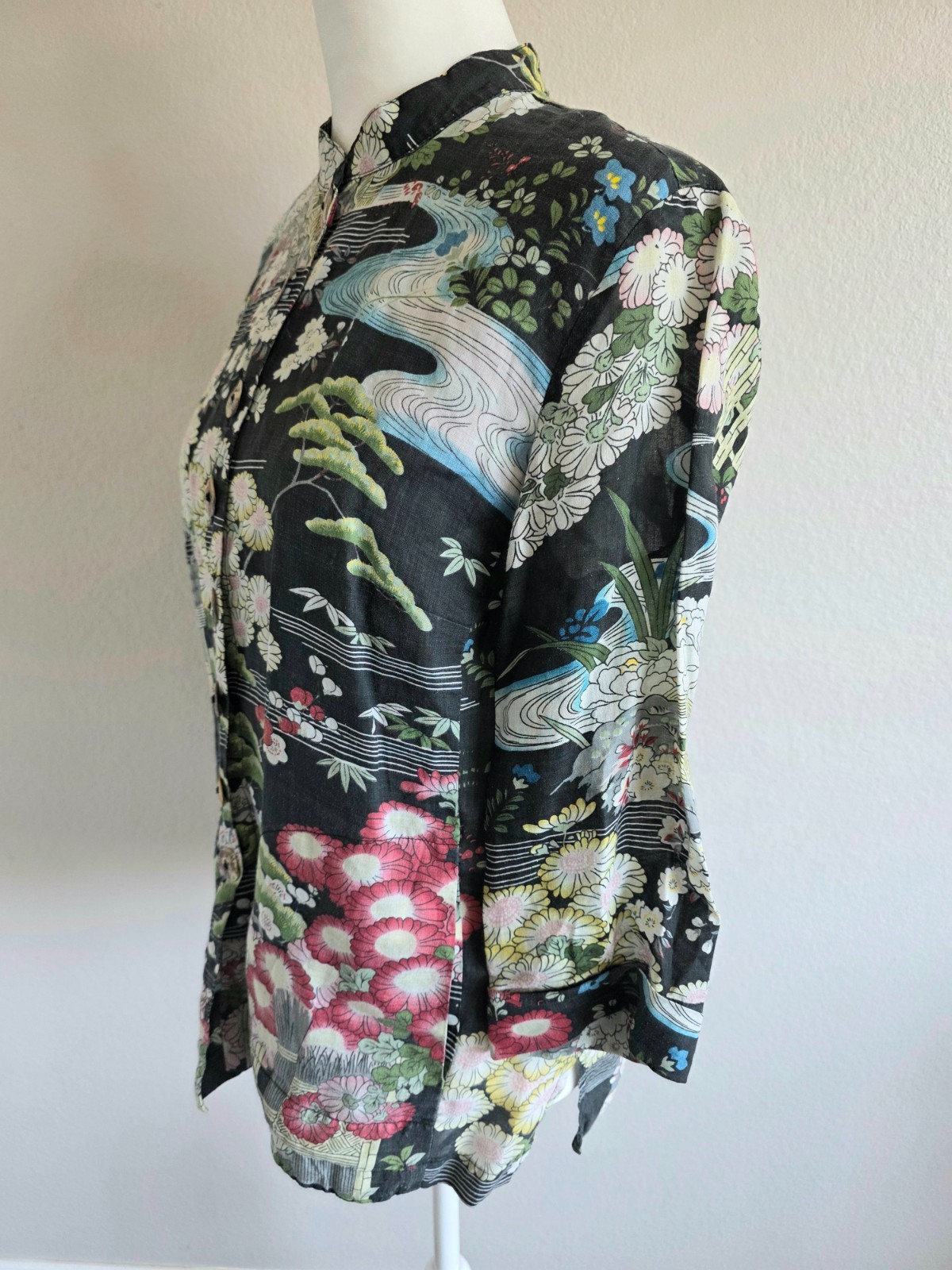 Vintage Citron Santa Monica Blouse Top Ramie Asian Style Lightweight Size XS