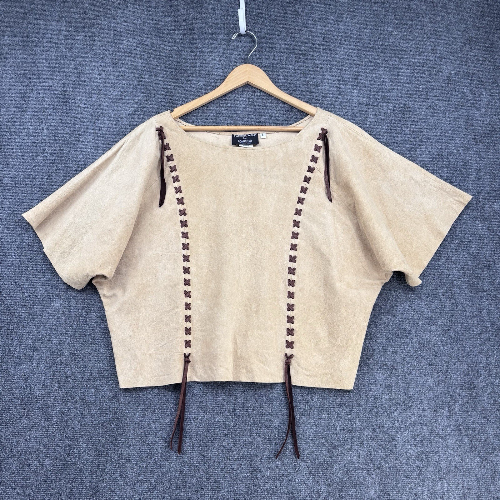 Patricia Wolf For Mimosa Light Brown Western Native Suede Boxy Top Size L USA