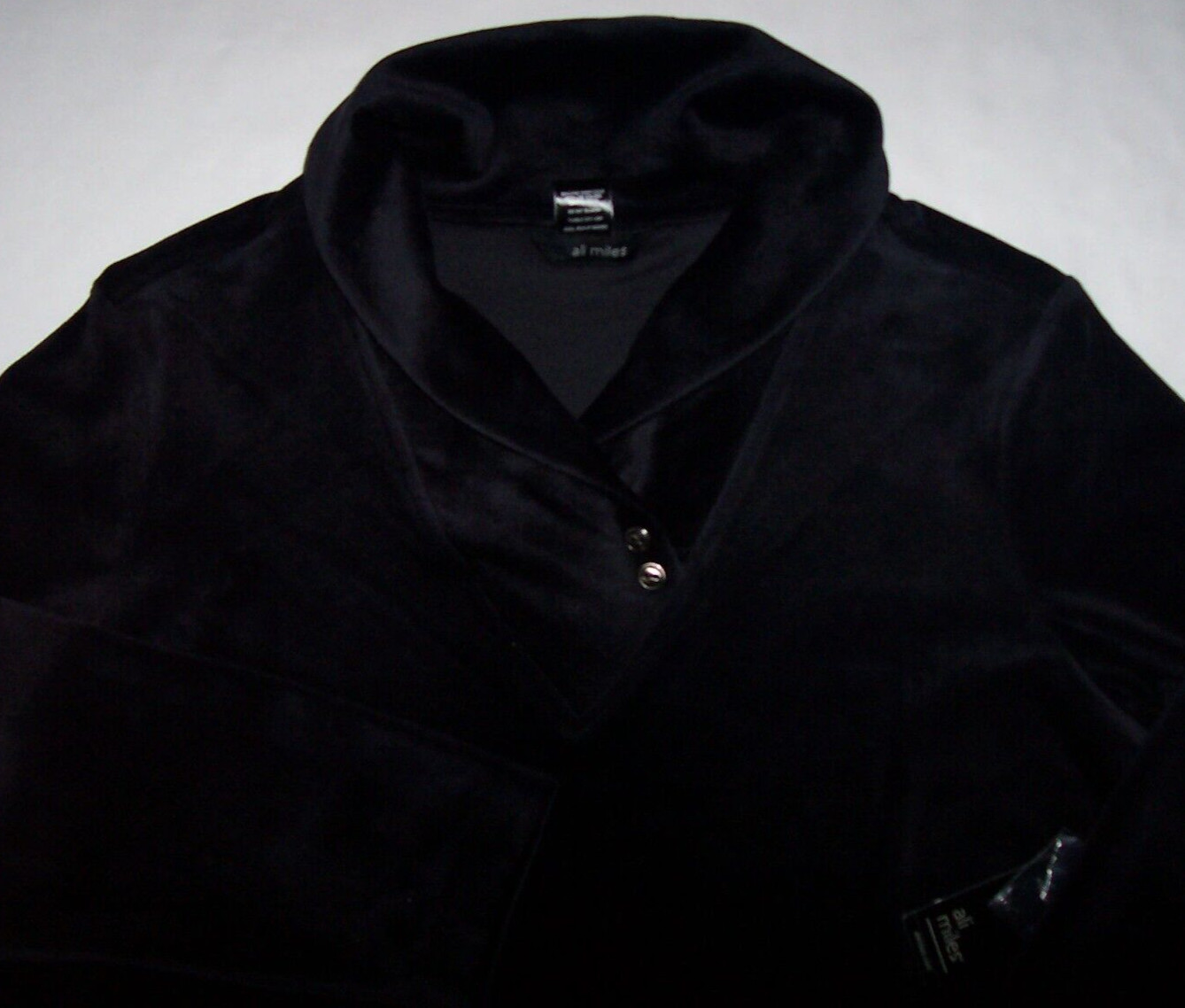 NWT Ali Miles SOLID BLACK Soft VELOUR Fold Over Shawl Collar Tunic Top M POCKETS