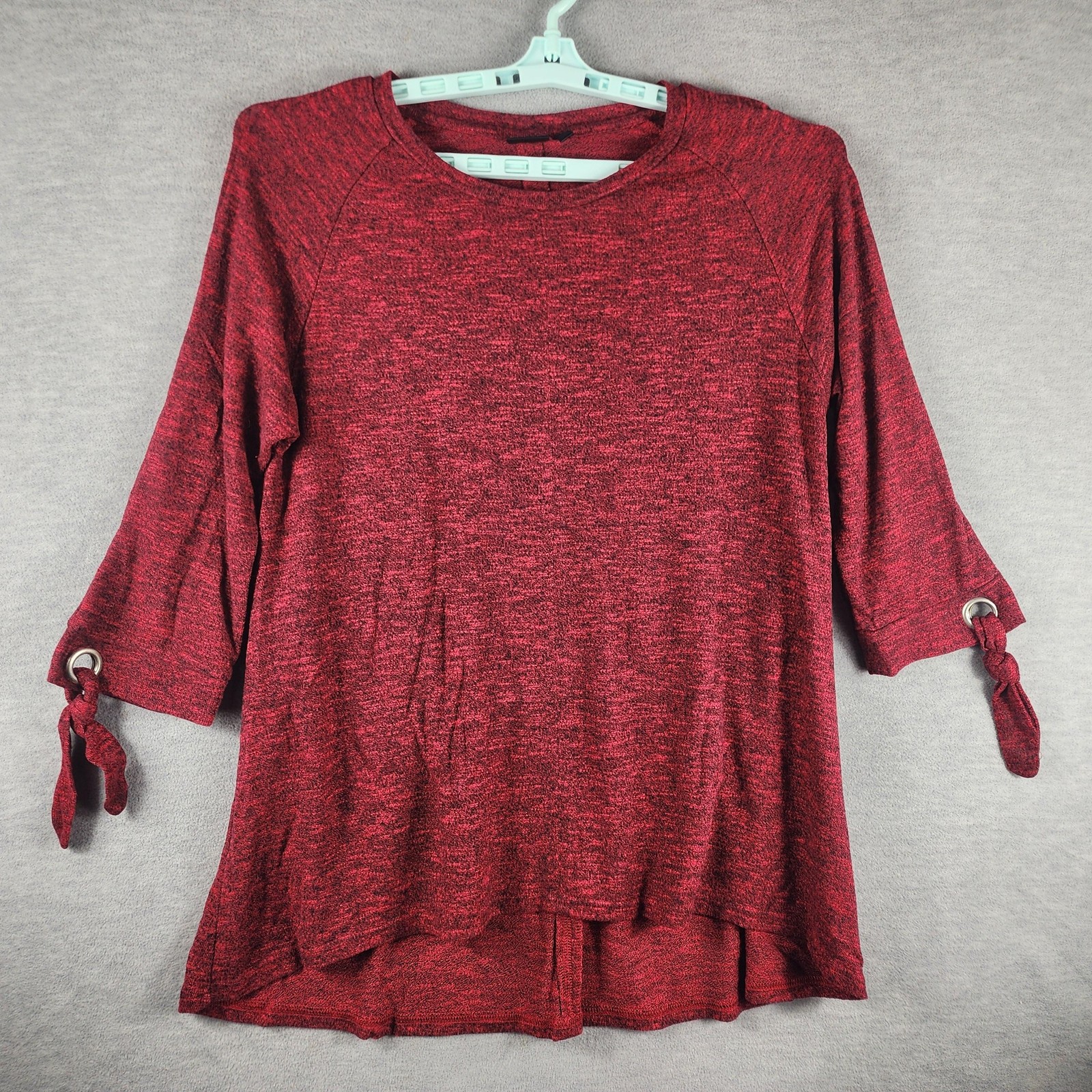 Rafaella Top Womens L Red Knit Crew Neck Tie Cuff Tunic Top