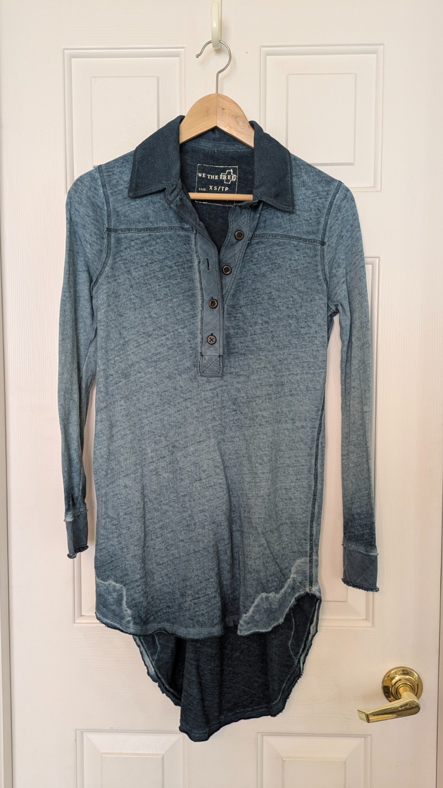 WE THE FREE Distressed Ombre Long Sleeve Collared Shirt Dress Tunic XS P