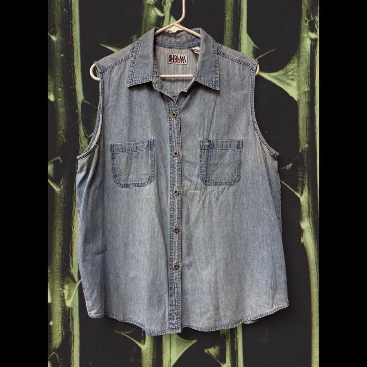 Vintage Bill Blass Jeans Sleeveless Chambray Denim Button Up Shirt Women’s 90s
